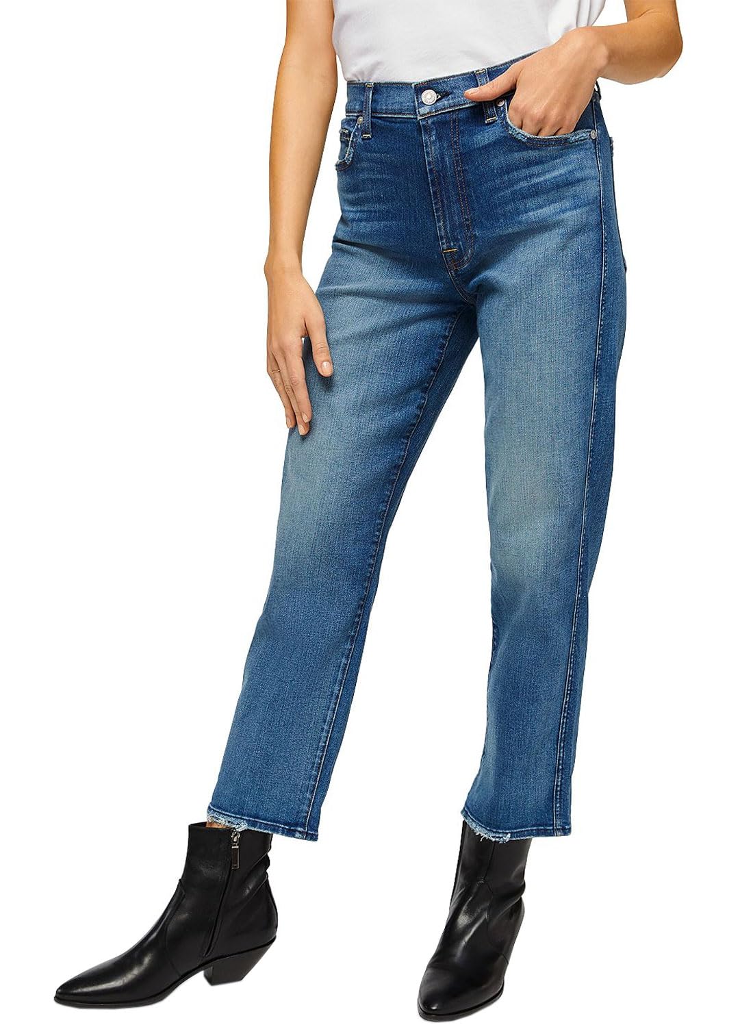 7 For All Mankind Women's High Waist Cropped Straight Jeans - Stylish Denim Pants for Casual Wear, Office & Date Night Outfits | Comfortable Slim Fit Stretch Denim
