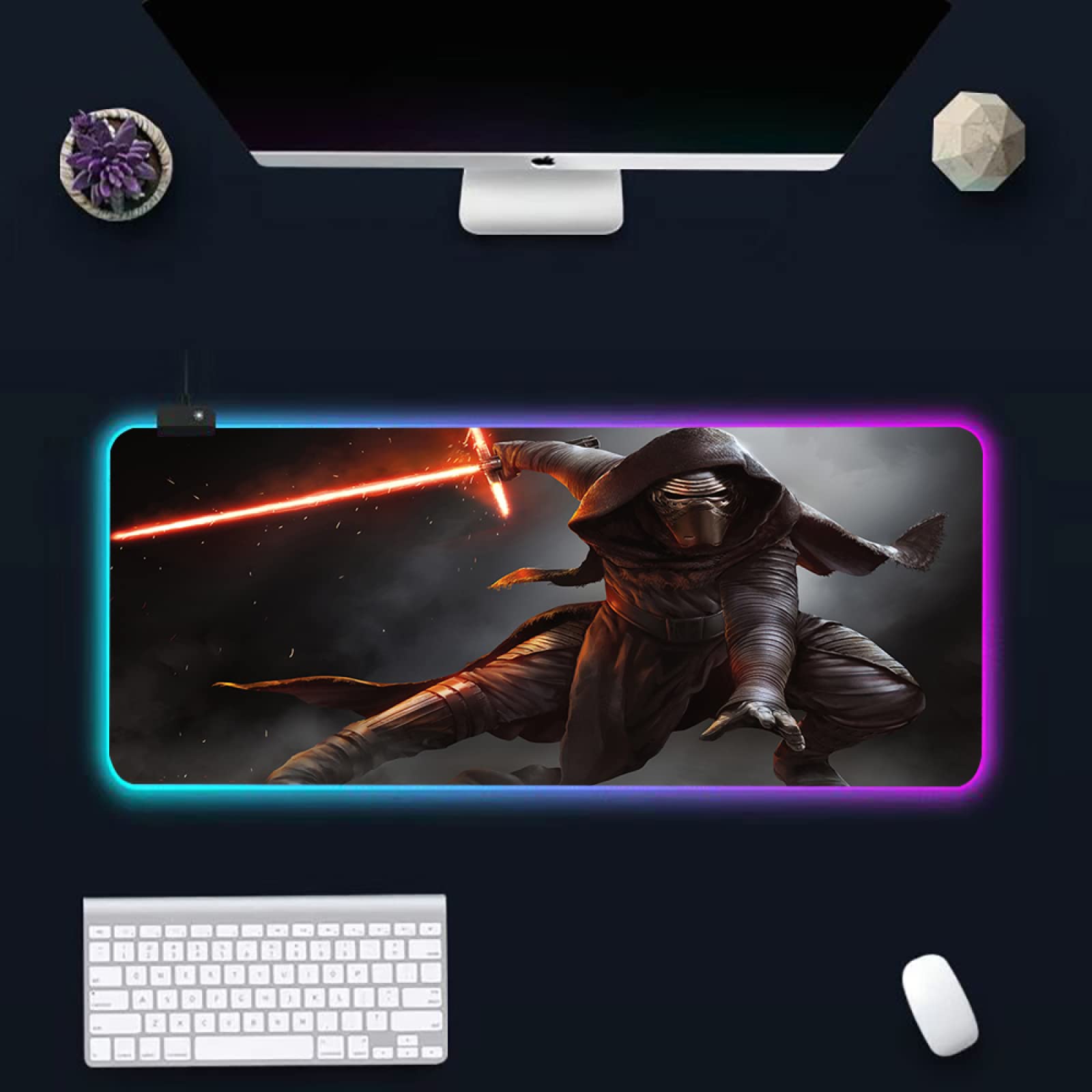 Black Samurai Sword RGB LED Gaming Mouse Pad - 19.7 x 47 Inch Large Extended Mouse Mat with USB for Computer, Keyboard & PC Accessories - Perfect for Gaming Setup, Office Work & Streaming Station