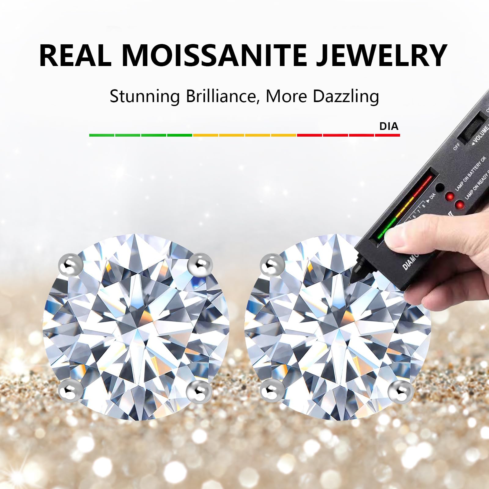 BREN Moissanite Stud Earrings for Men & Women - S925 Sterling Silver & 18k White Gold, D Color Brilliant Round Cut Imitation Diamond Earrings - Perfect for Weddings, Anniversaries & Special Occasions