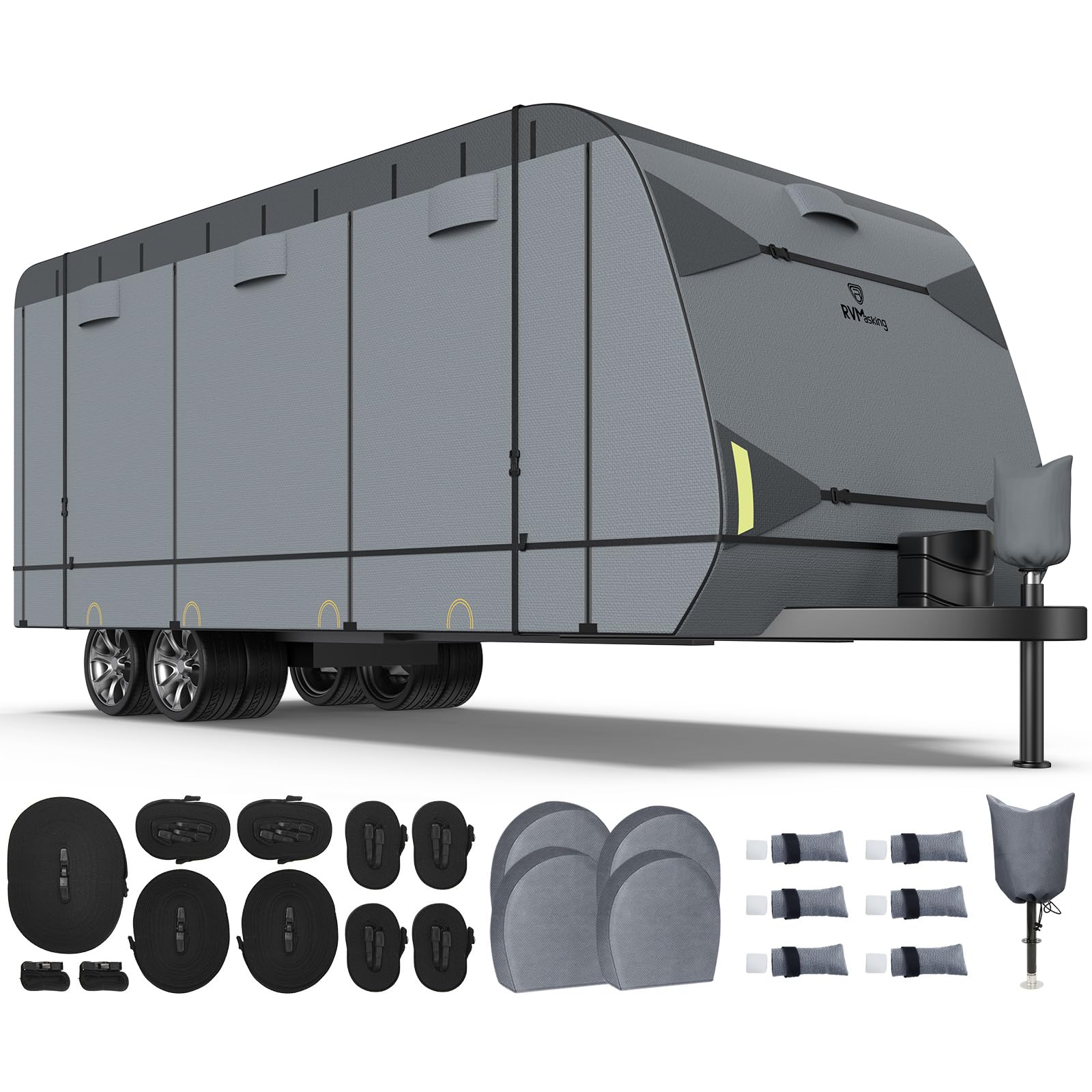 Heavy Duty RV Cover - 7 Layer Windproof, Rip-Stop, Anti-UV Travel Trailer Cover with 4 Tire Covers for 31'7