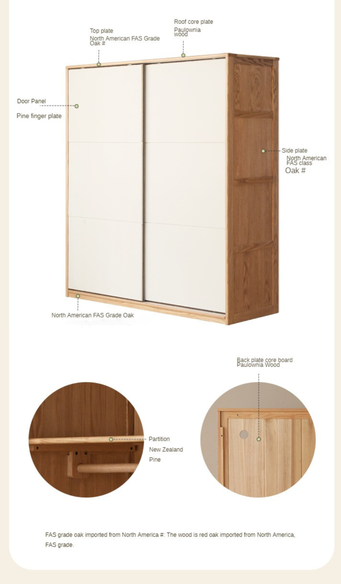 Solid Oak Wood Sliding Door Wardrobe Closet - Spacious Storage for Bedroom, Closet, and Home Organization