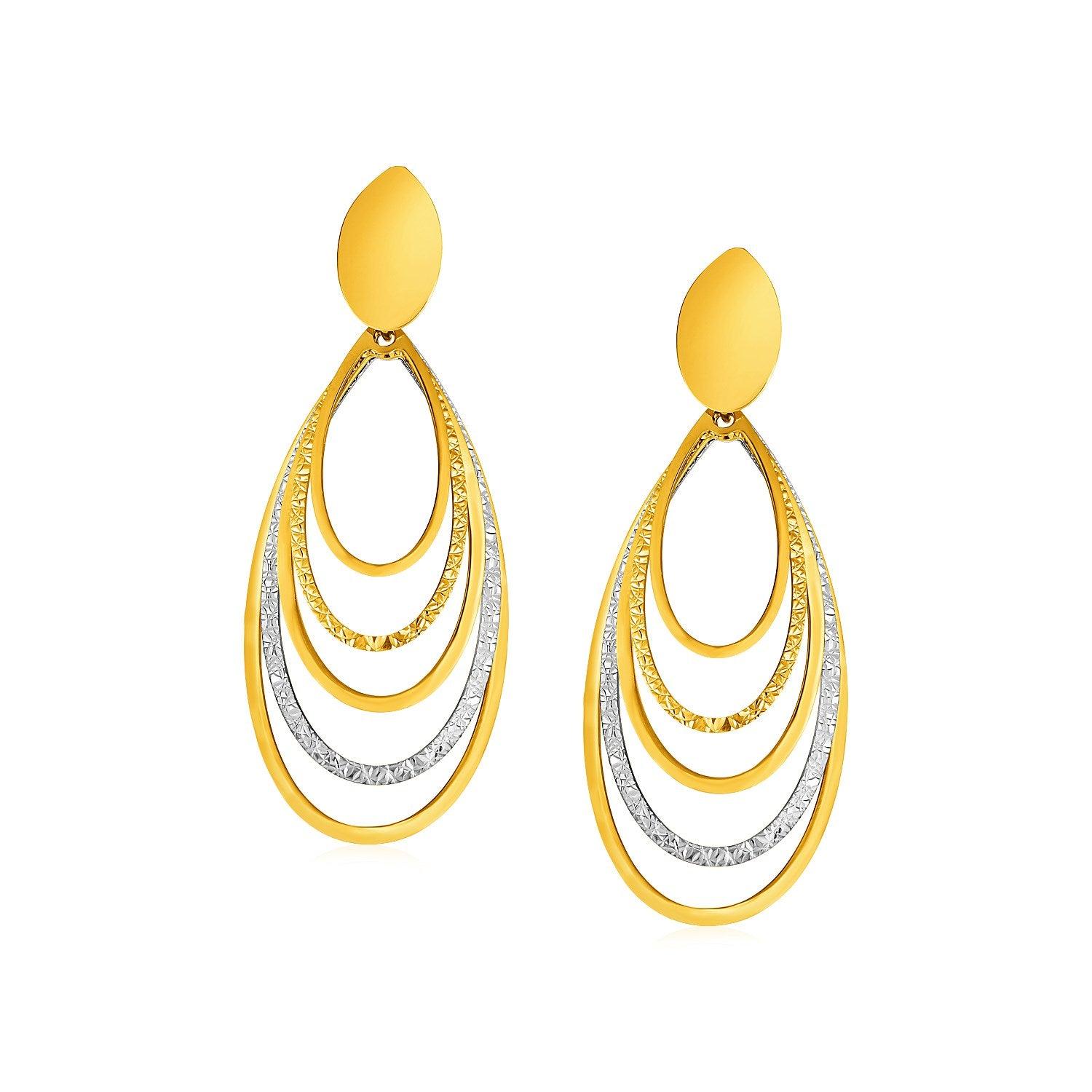 14K Two-Tone Gold Graduated Oval Post Earrings for Women - Elegant Everyday & Special Occasion Jewelry Gift