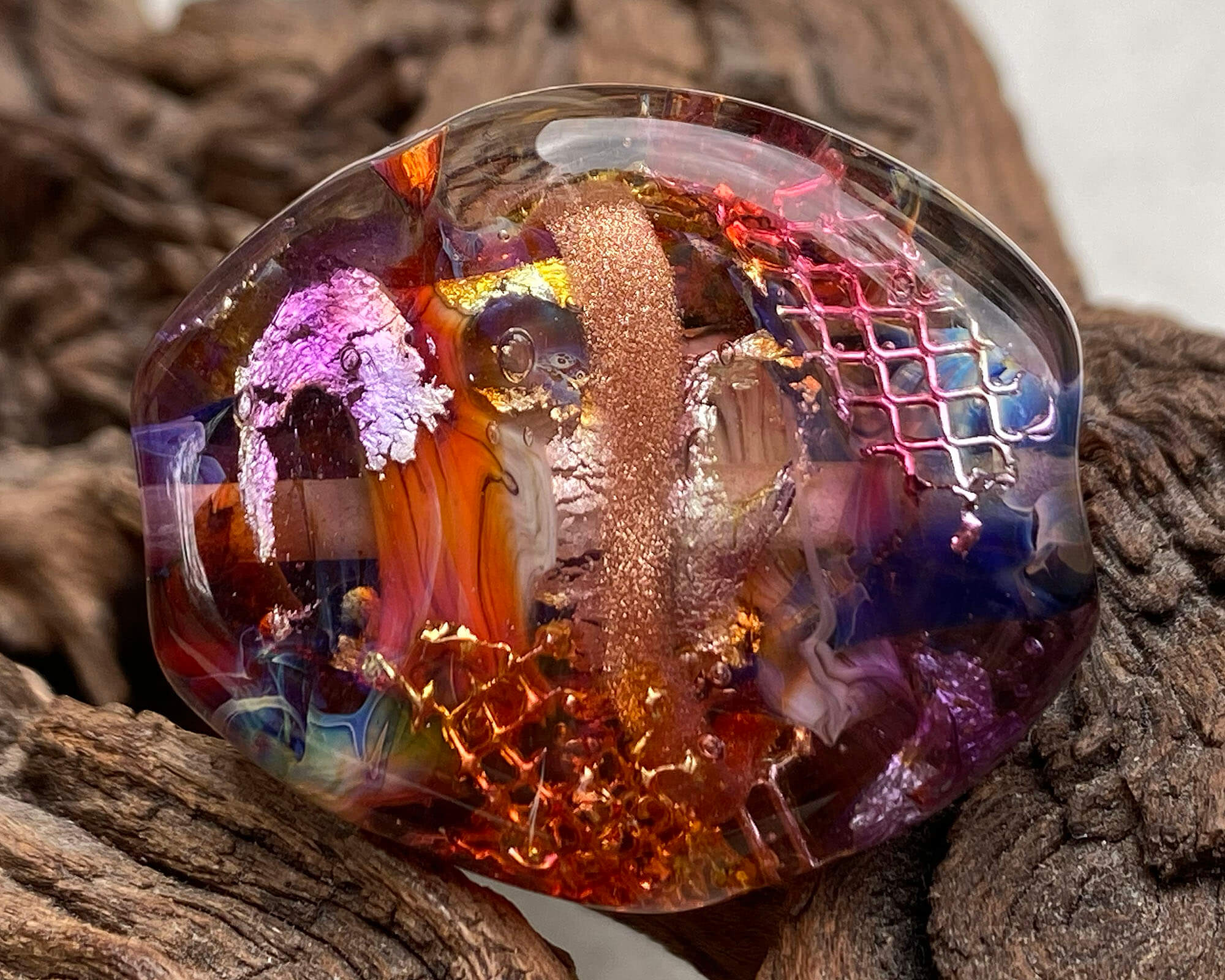 Handmade Fiery Sunken Treasure Lampwork Glass Focal Bead - SRA Certified for Jewelry Making, DIY Crafts & Unique Gifts