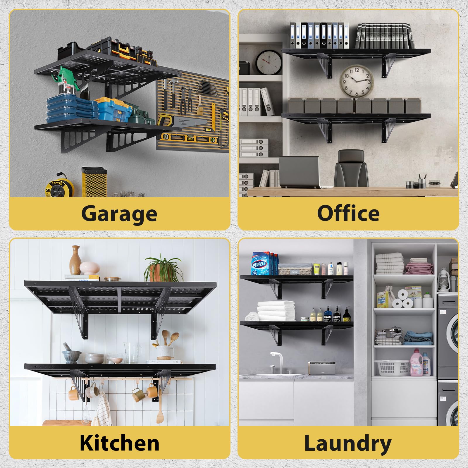 GARVEE 2 Pack 2x3ft Heavy Duty Garage Wall Shelves - 560lbs Load Capacity Wall Mounted Floating Shelves for Garage Storage, Workshop Organization & Home Utility (Perfect for Tools, Sports Equipment & Seasonal Items)