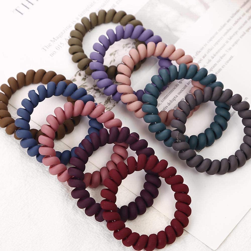 10Pcs Spiral Hair Ties No Crease Hair Bands for Women - Matte Phone Cord Ponytail Holders, Traceless Coil Scrunchies for Girls (Perfect for Workouts, Yoga, School & Everyday Hairstyles)