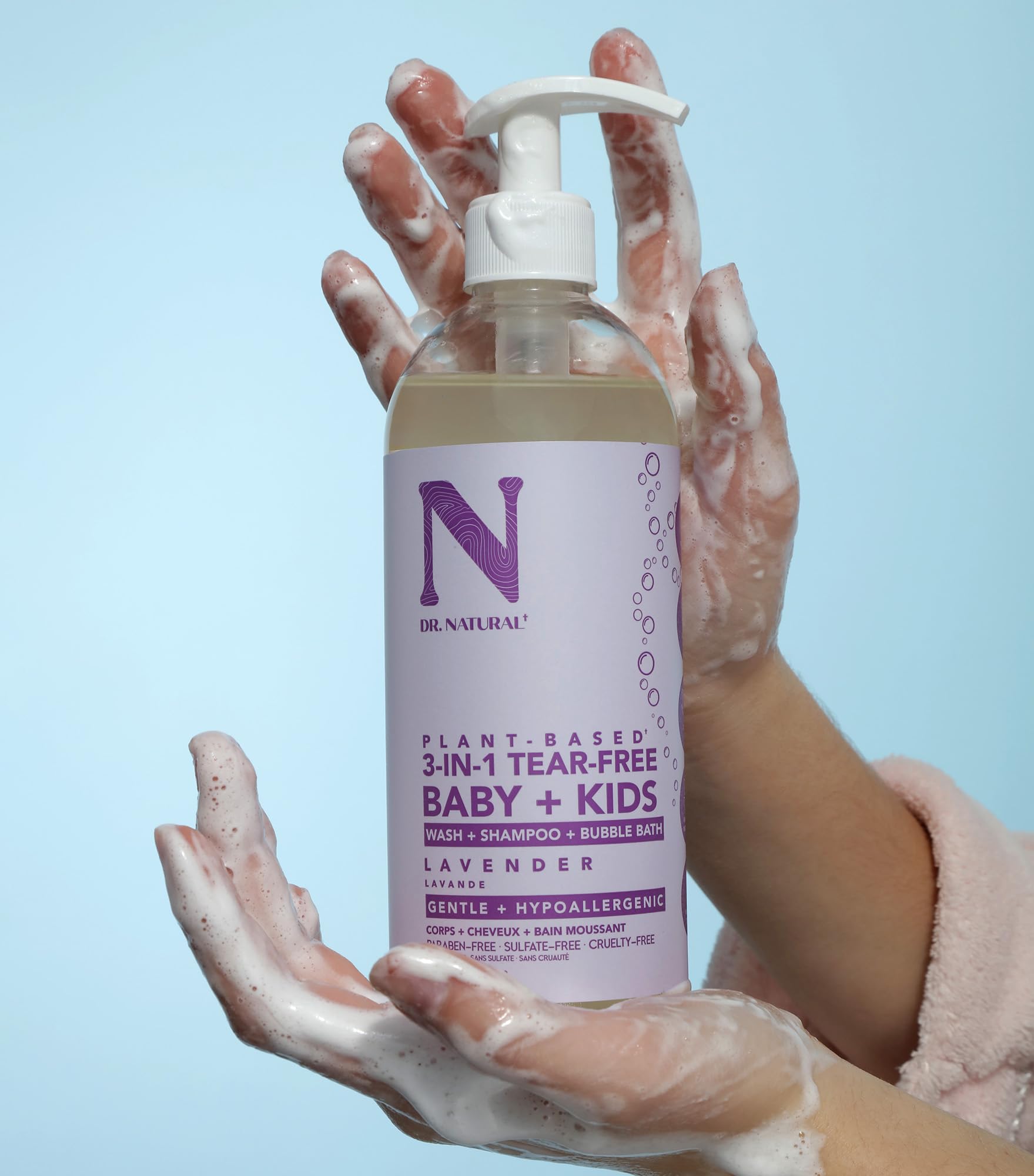 Dr. Natural 3-in-1 Tear-Free Baby & Kids Soap - Lavender Scented 16 oz | Plant-Based Shampoo & Body Wash | Sulfate-Free, Paraben-Free, Hypoallergenic for Sensitive Skin | Infused with Essential Oils | Gentle Cleansing for Newborns, Toddlers & Children | Perfect for Bath Time, Daily Hygiene & Sensitive Skin Care