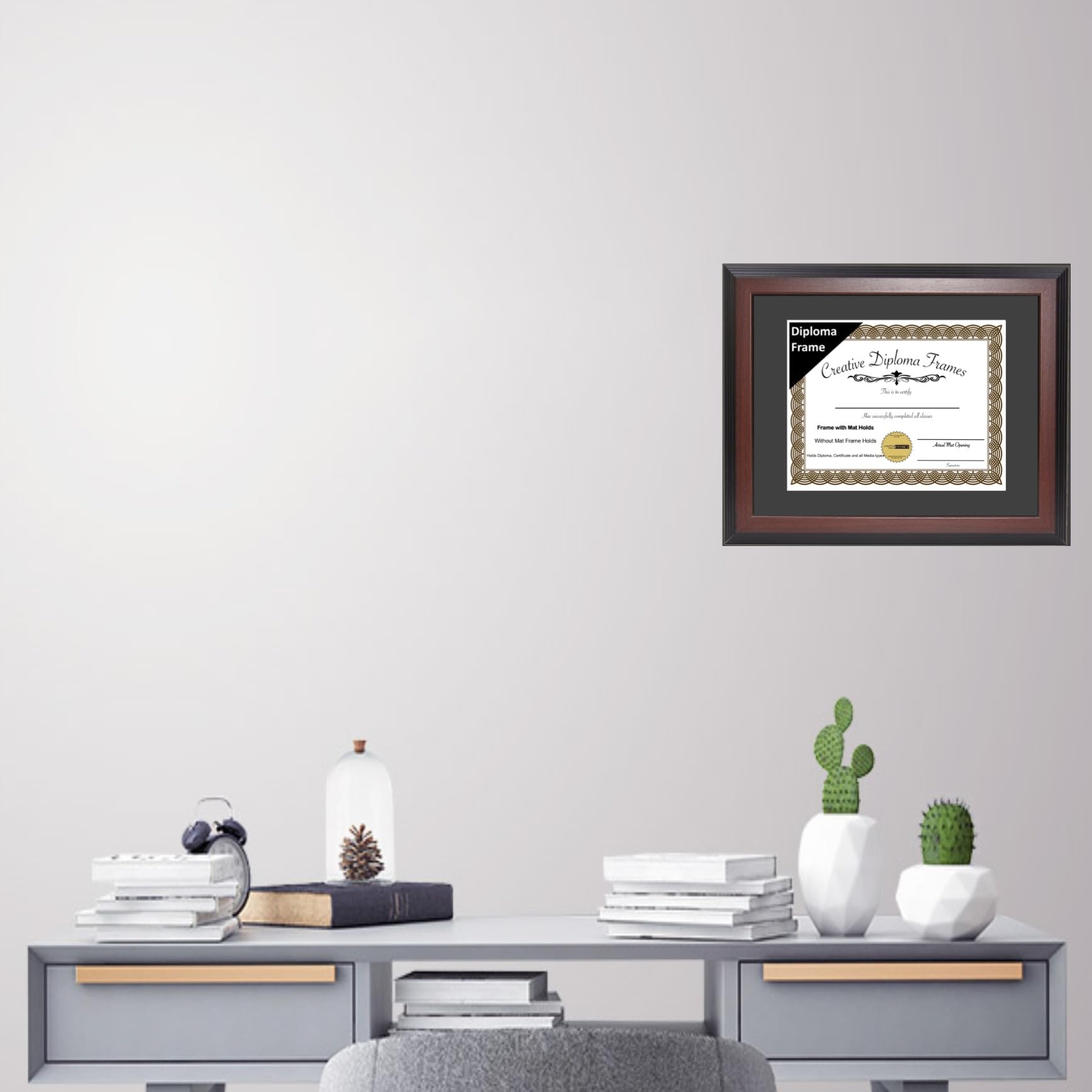 8x10 Mahogany Finish Diploma Picture Frame with Black Mat - Holds 8x10 Documents, Glass Front & Wall Hanger - Perfect for Graduation Certificates, Diplomas, Awards & Home Office Decor