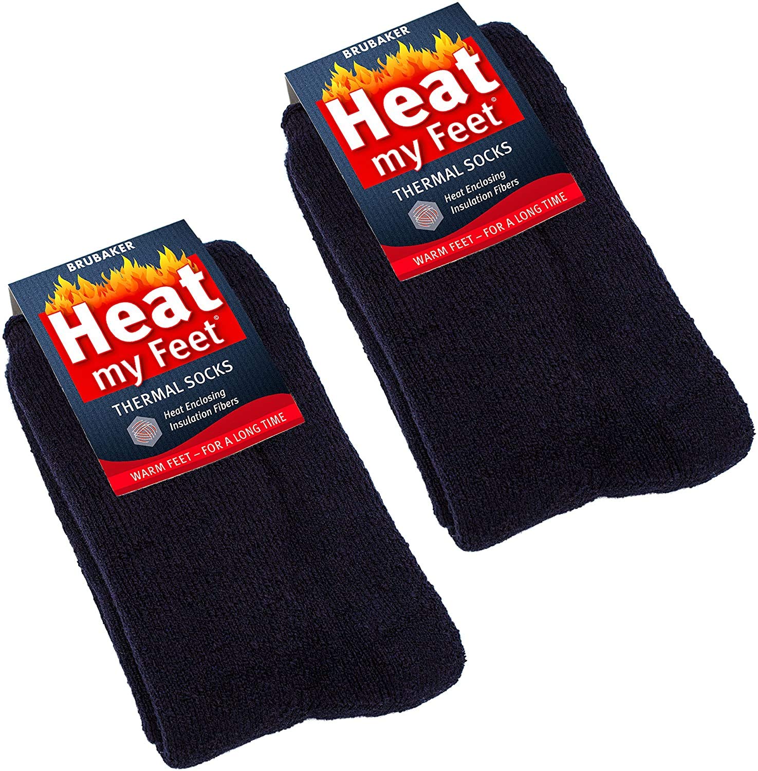 2-Pack BRUBAKER Thermal Socks for Women & Men - Ultra Warm Winter Socks with Heat-Trapping Insulation Fibers - Perfect for Cold Weather, Hiking, Skiing and Indoor Comfort