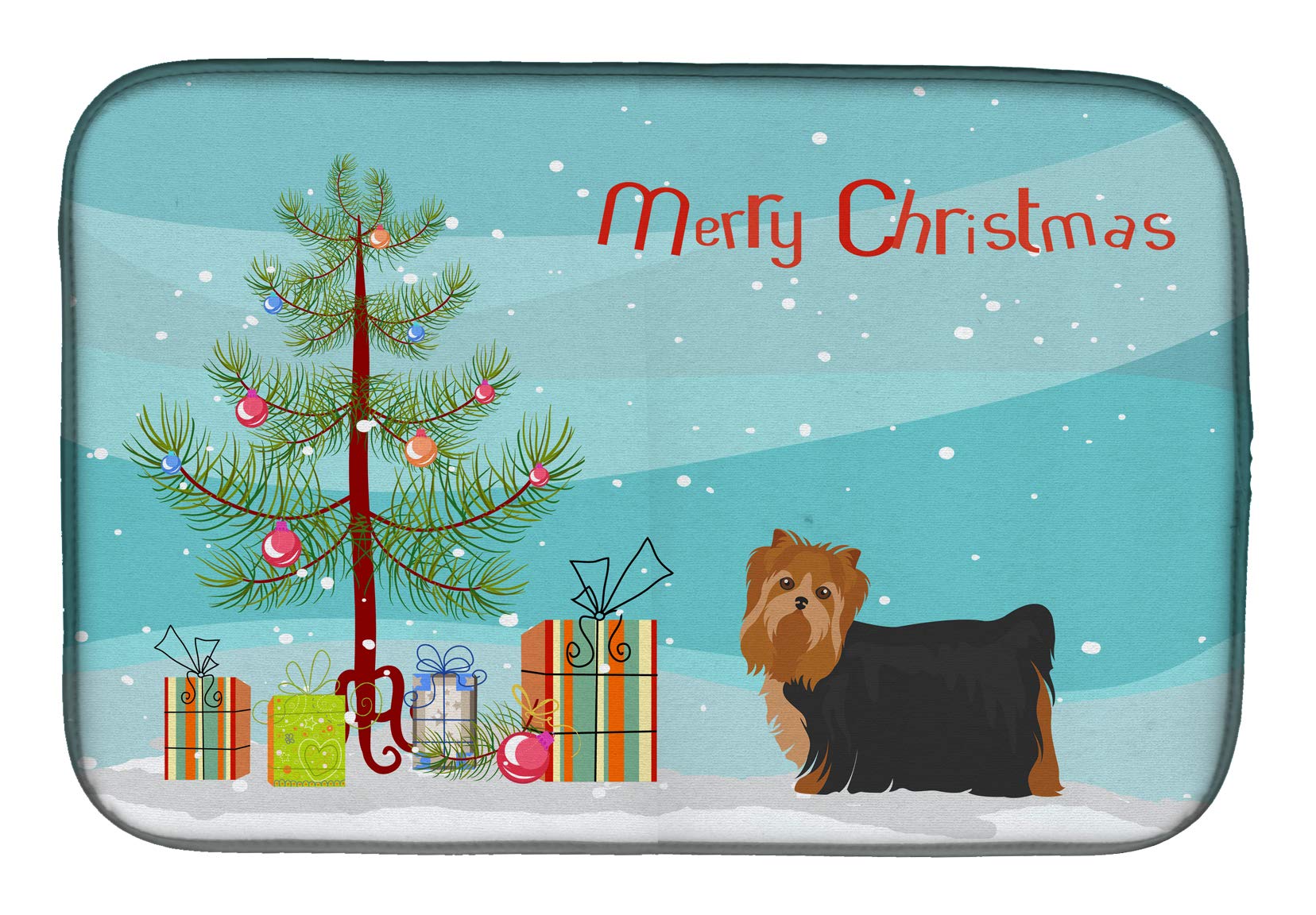 Yorkshire Terrier Christmas Dish Drying Mat - Absorbent Kitchen Counter Pad for Holiday Decor