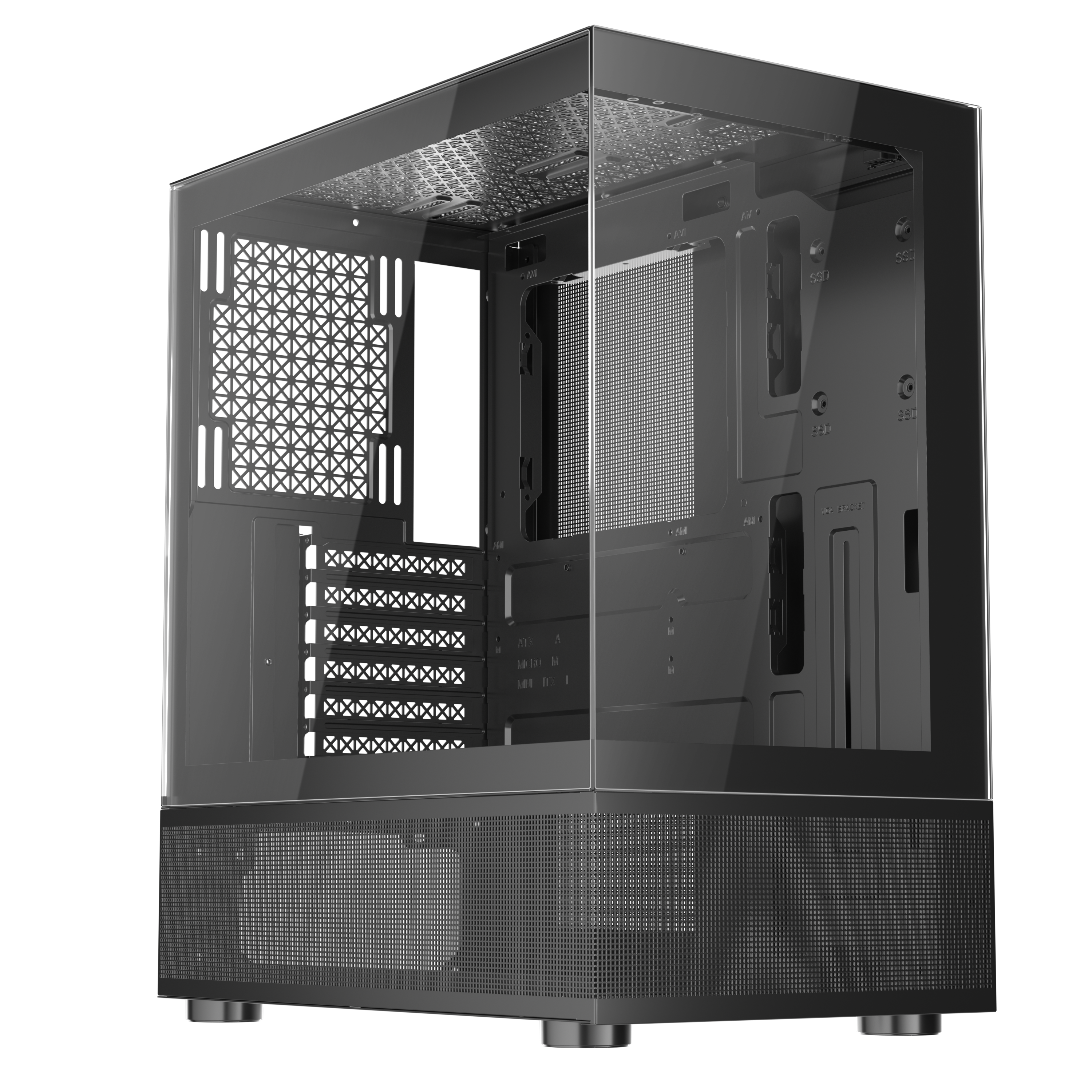 1st Player MI7 Black ATX/MATX/ITX PC Gaming Case - High Airflow, Tempered Glass, RGB Lighting for Ultimate Gaming & Workstation Setup