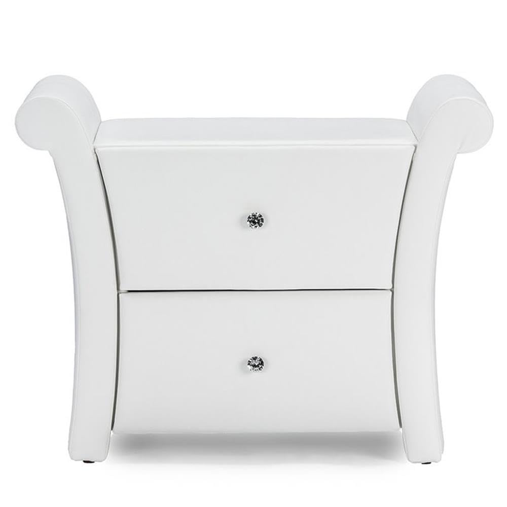 Baxton Studio Victoria White Faux Leather Modern Nightstand - Large Bedside Table with Storage for Bedroom, Living Room & Office