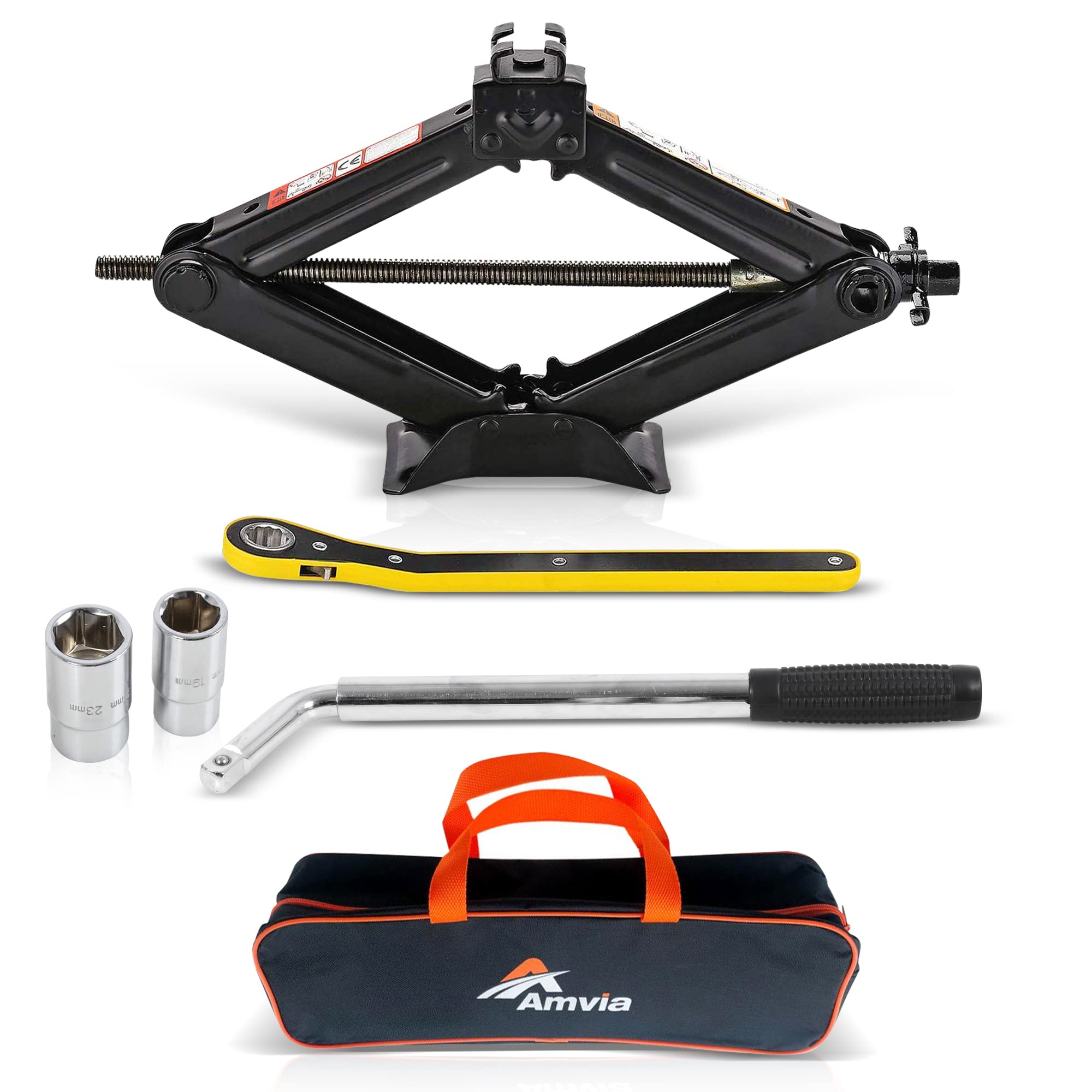 3 Ton Heavy Duty Car Jack Kit - Portable Scissor Jack for SUV & Auto (6,600 lbs Capacity) with Lug Wrench | Universal Emergency Tire Changing Tool for Roadside Assistance & Flat Tire Repair