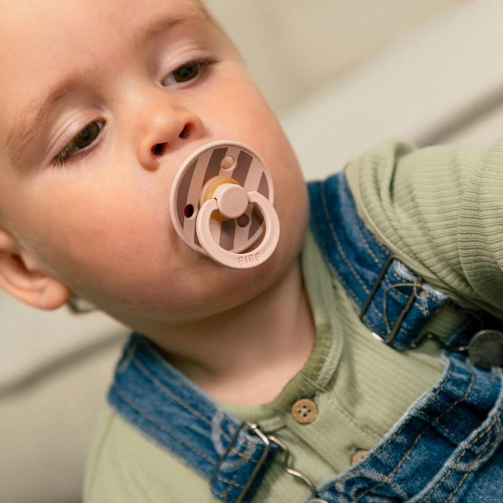 BIBS Original STUDIO COLLECTION Natural Rubber Latex Pacifiers - Round Nipple Baby Soothers (2-Pack) for Newborns & Infants - Perfect for Daycare, Travel & Sleep Comfort