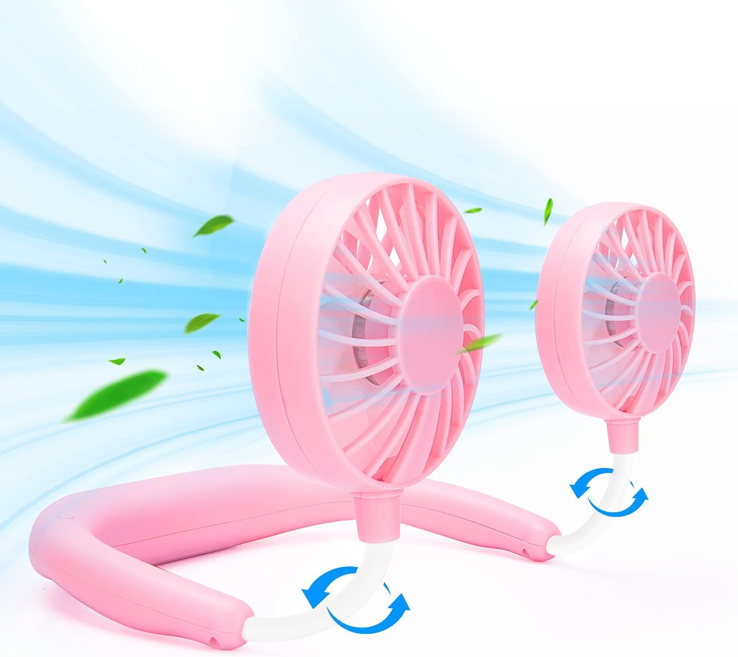 Portable Neck Fan - Rechargeable Hands-Free Personal Fan with 3 Speed Adjustable & 360° Rotation - Mini USB Wearable Neckband Fan for Sports, Office, Travel, Reading - Perfect for Outdoor Activities, Gym, Yoga, and Summer Cooling (Pink)