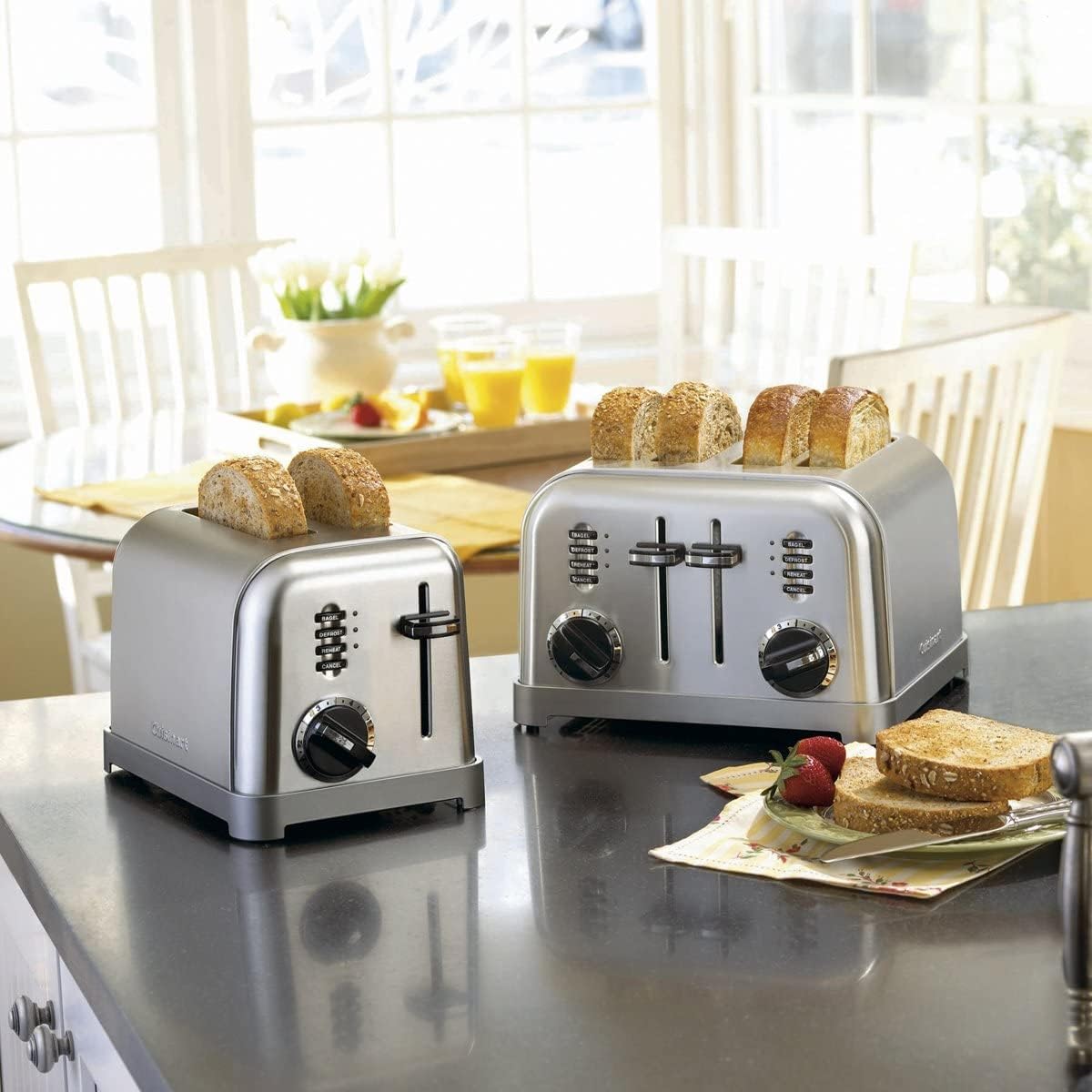 Cuisinart WMR-CAP2 Classic Round Waffle Maker & CPT-180P1 4-Slice Toaster Oven Set - Brushed Stainless Steel - Perfect for Breakfast, Brunch & Family Gatherings