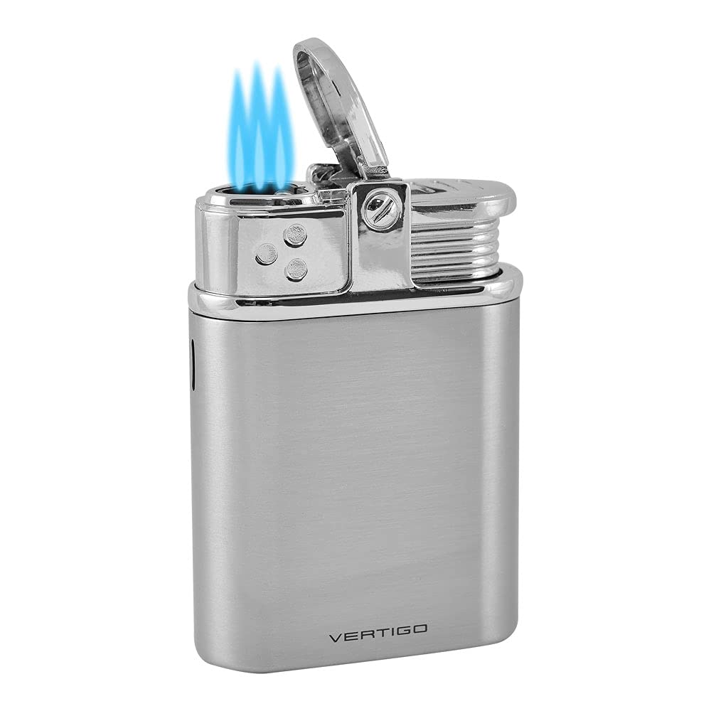 Street Holes Vertigo Stealth Triple Jet Table Lighter - Chrome Finish | Windproof Butane Lighter for Cigars, Candles & Outdoor Use | Elegant Desk Accessory for Home & Office