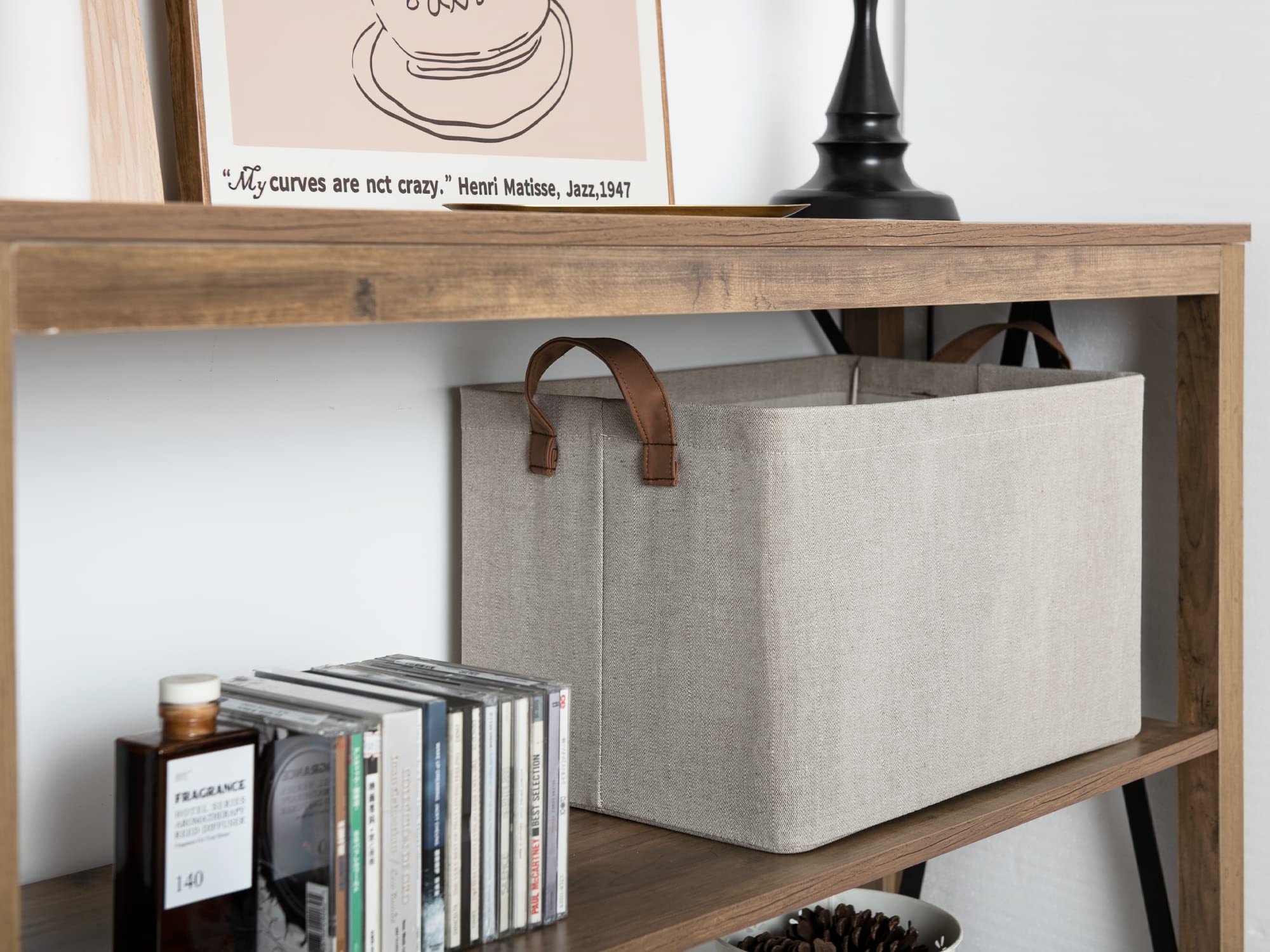 Metal Frame Storage Baskets for Shelves - 4-Pack Organizing Bins with Fiber Shelf Baskets in Brown & Beige | Perfect for Pantry, Closet & Office Organization
