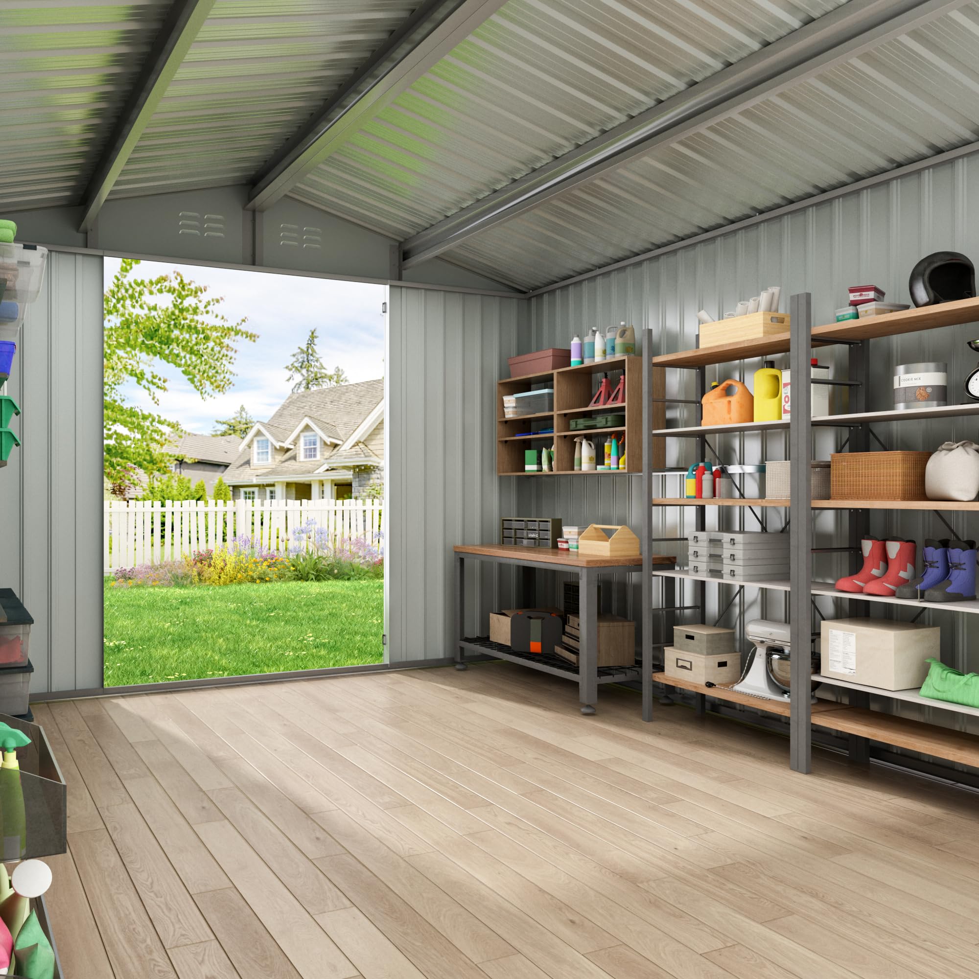 10 x 12 FT Heavy Duty Outdoor Storage Shed - Large Metal Tool Shed with Reinforced Frame & Lockable Doors - Weatherproof Garden Shed for Backyard, Patio, Lawn - Perfect for Storing Tools, Equipment & Outdoor Gear (Grey)