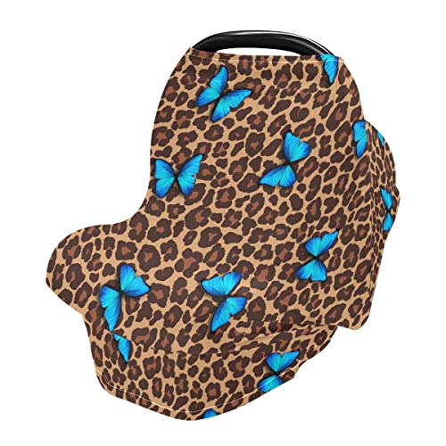 Soft Nursing Cover & Multi-Use Baby Car Seat Canopy - Cute Butterfly Leopard Print for Breastfeeding, Shopping Cart Cover, Stroller Cover & Light Blanket | Perfect for On-the-Go Moms & Outdoor Activities