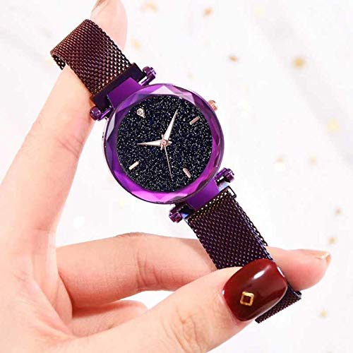 Acnos® Premium 3, 6, 9 Line & 12 Diamond Purple Analog Magnetic Watch for Women & Girls - Stylish 21st Century Design - Perfect for Office, School & Casual Outfits (MGNT-Purple)