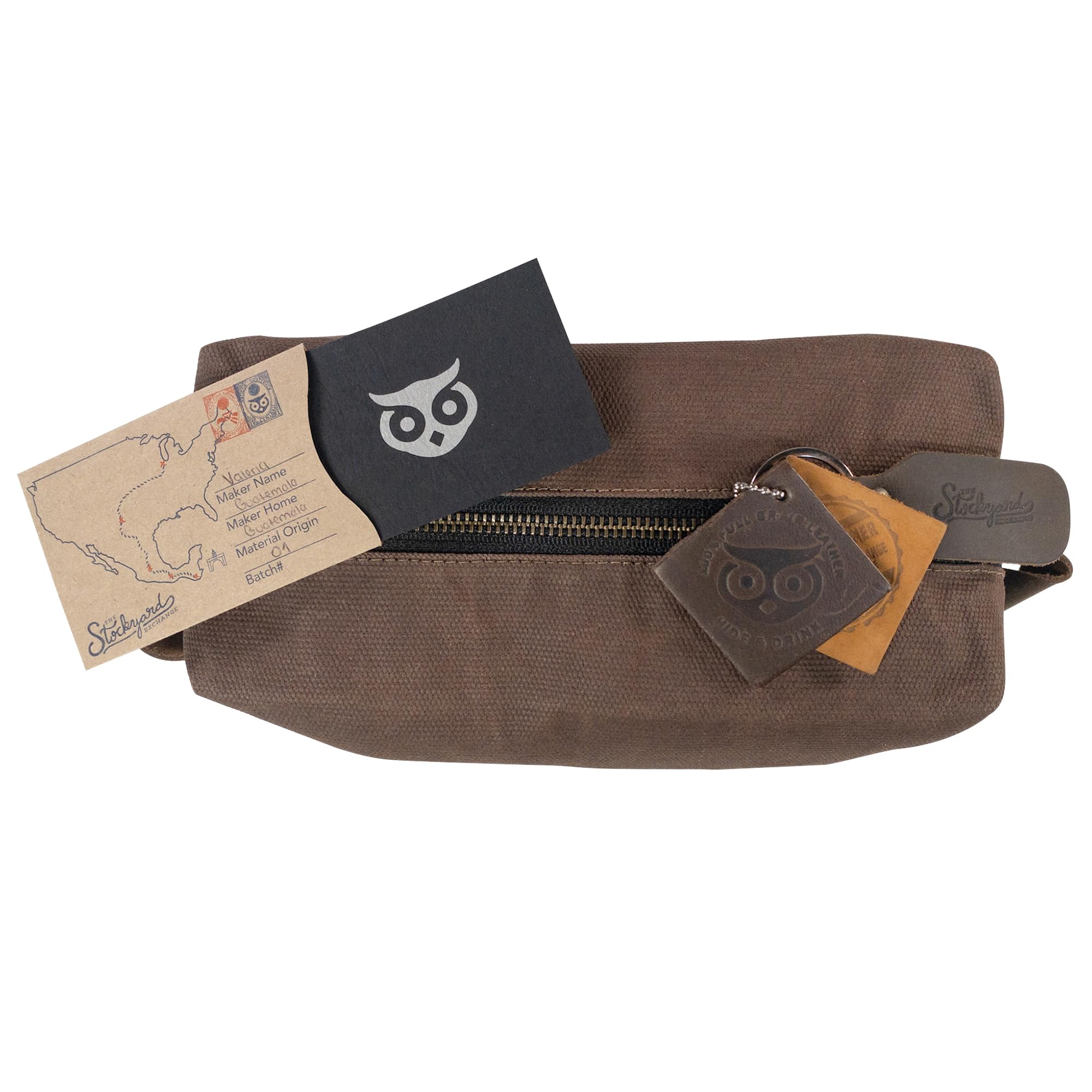 Hide & Drink Waxed Canvas Toiletry Bag - Handmade Rustic Travel Dopp Kit for Men & Women, Compact Toiletries Organizer for Gym, Camping & Business Trips - Honey Bourbon Color