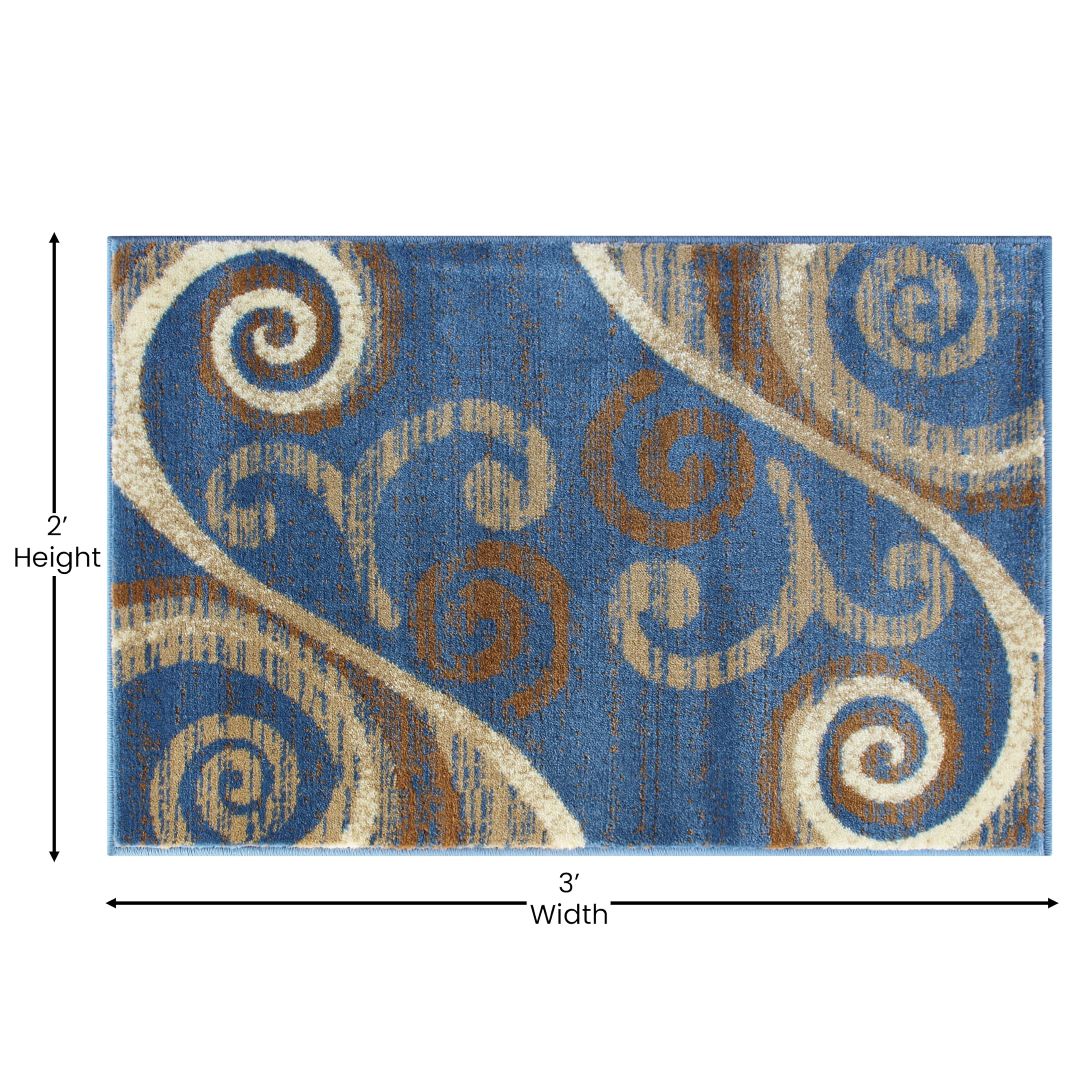 EMMA + OLIVER Blue Swirl Pattern Olefin Accent Rug 2x3 - Plush Pile, Stain & Moisture Resistant, Easy Care with Jute Backing - Perfect for Living Room, Bedroom or Office Decor