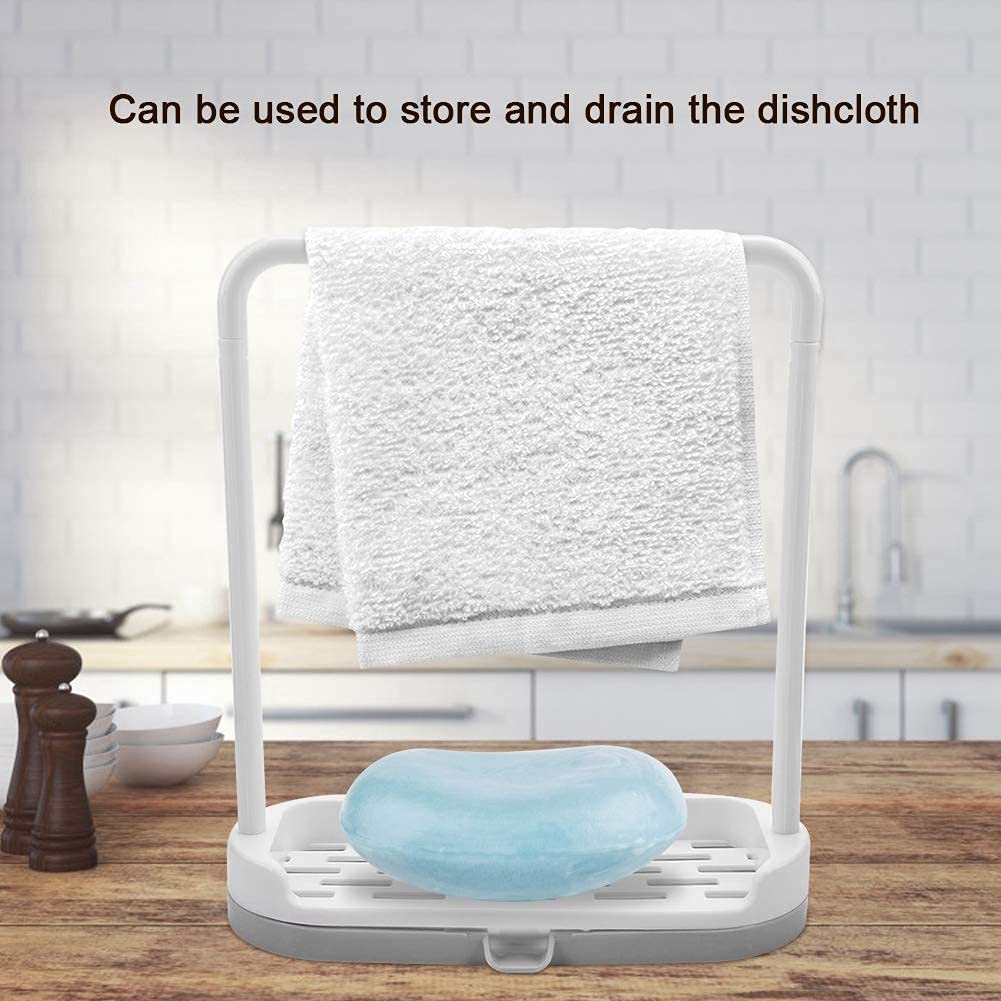 2 in 1 Kitchen Sink Organizer - Sponge & Dish Rack Holder with Soap Dispenser | Space Saving Sink Caddy for Sponges, Towels & Dish Rags (Gray) | Perfect for Small Kitchens & Apartment Sinks