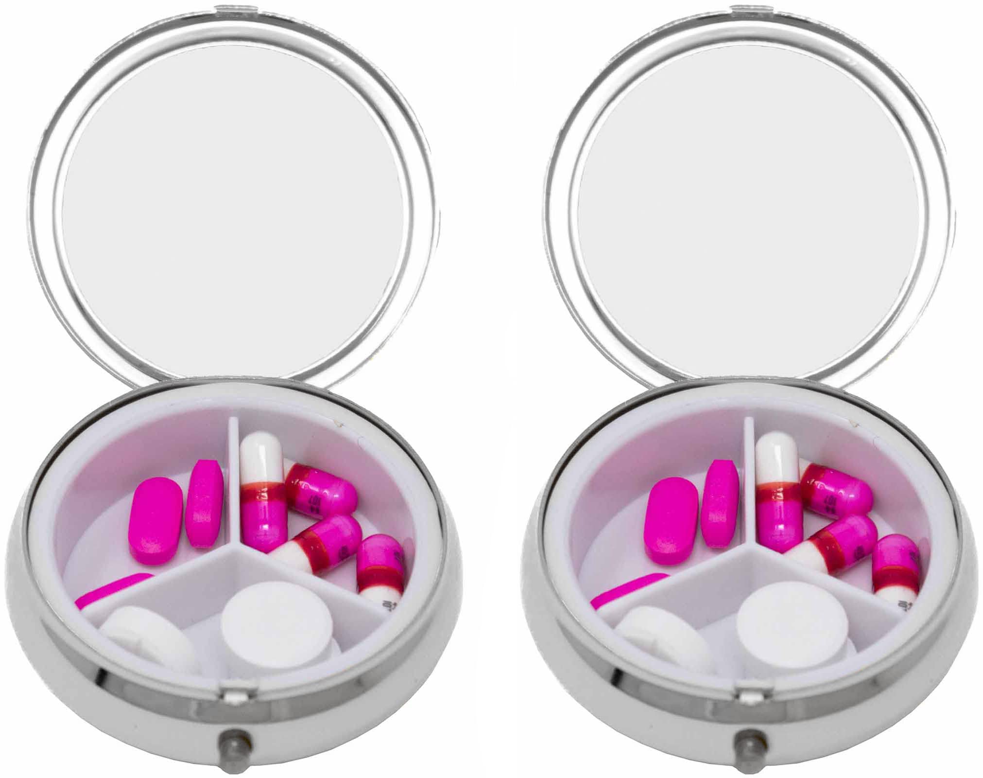 Stephanie Imports 2-Pack Triple-Compartment Pill Organizer Set - Circular Medicine Box with Insert in Brown Faux Leather | Perfect for Daily Medication, Travel & Elderly Care