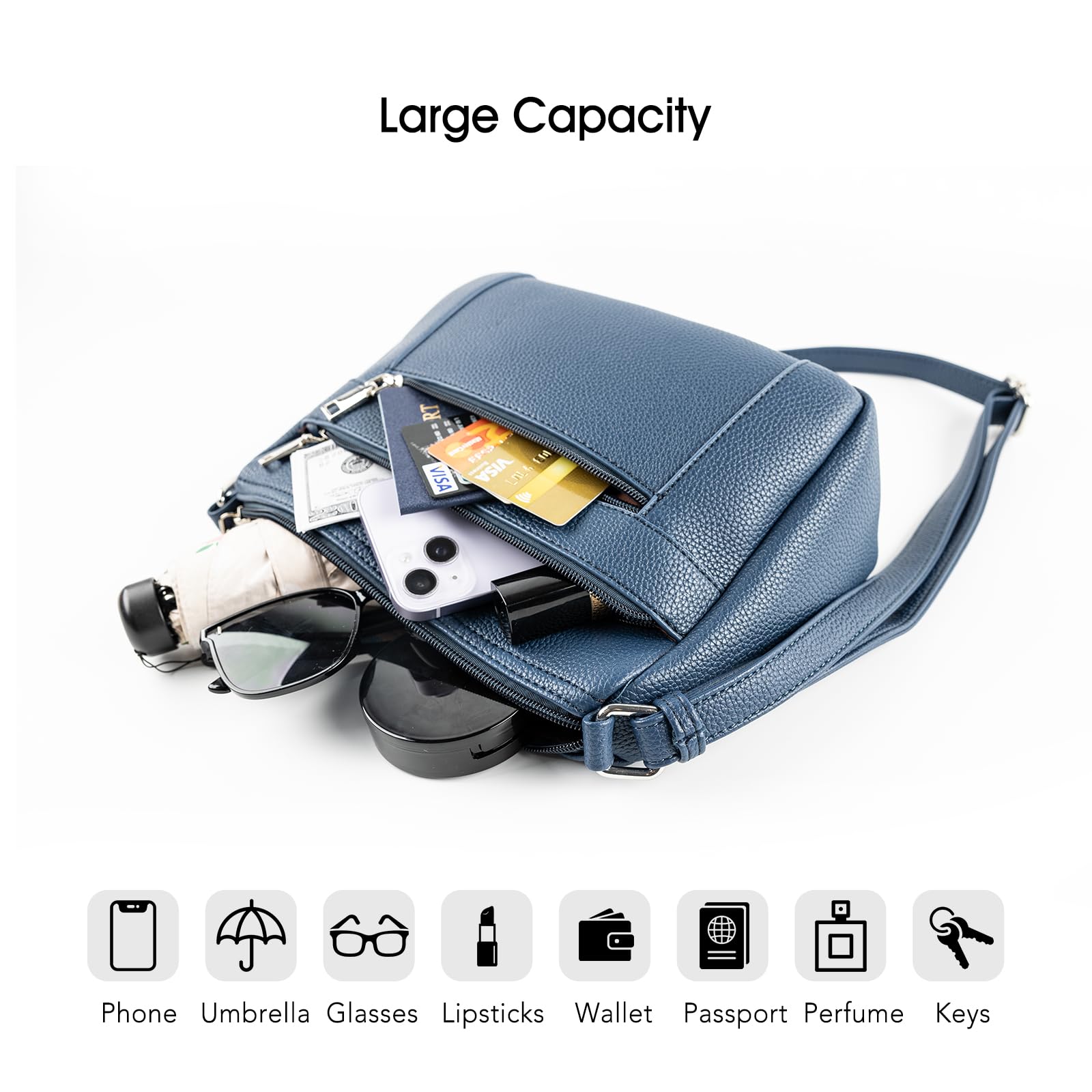 Stylish Leather Crossbody Bag for Women - Triple Pocket Design, Lightweight & Compact Shoulder Purse - Perfect for Travel, Shopping & Everyday Use