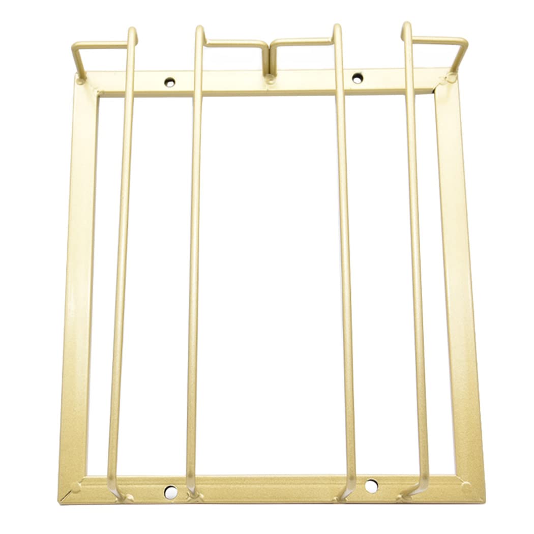 Premium Wrought Iron Under Cabinet Wine Glass Holder - 2 Rows Gold Hanging Goblet Rack for Kitchen, Bar & Dining Room | Space-Saving Glassware Storage Solution for Home Entertaining
