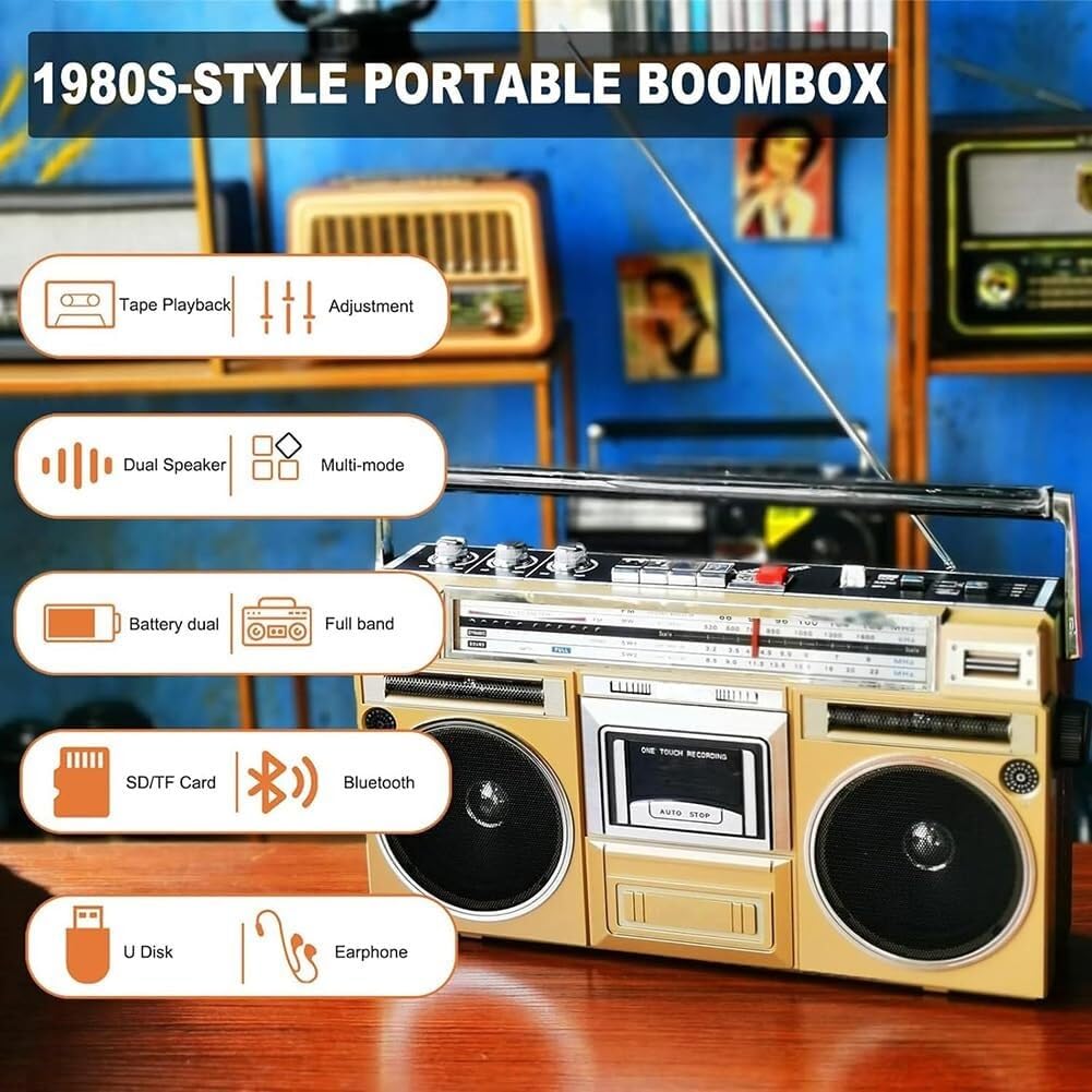 Portable Bluetooth Boombox with CD Player, Cassette Deck & FM/DAB+ Radio | USB Recording & AUX Input | Perfect for Home Parties, Outdoor Gatherings & Travel (Black) - Enjoy Music Anywhere