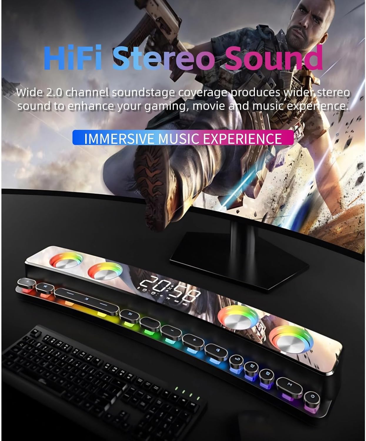 SH39 RGB Gaming Computer Speakers with Subwoofer - Bluetooth PC Speakers for Desktop, Laptop, Monitor, Projector & Phone - Powerful Bass for Gaming, Movies & Music (Black)
