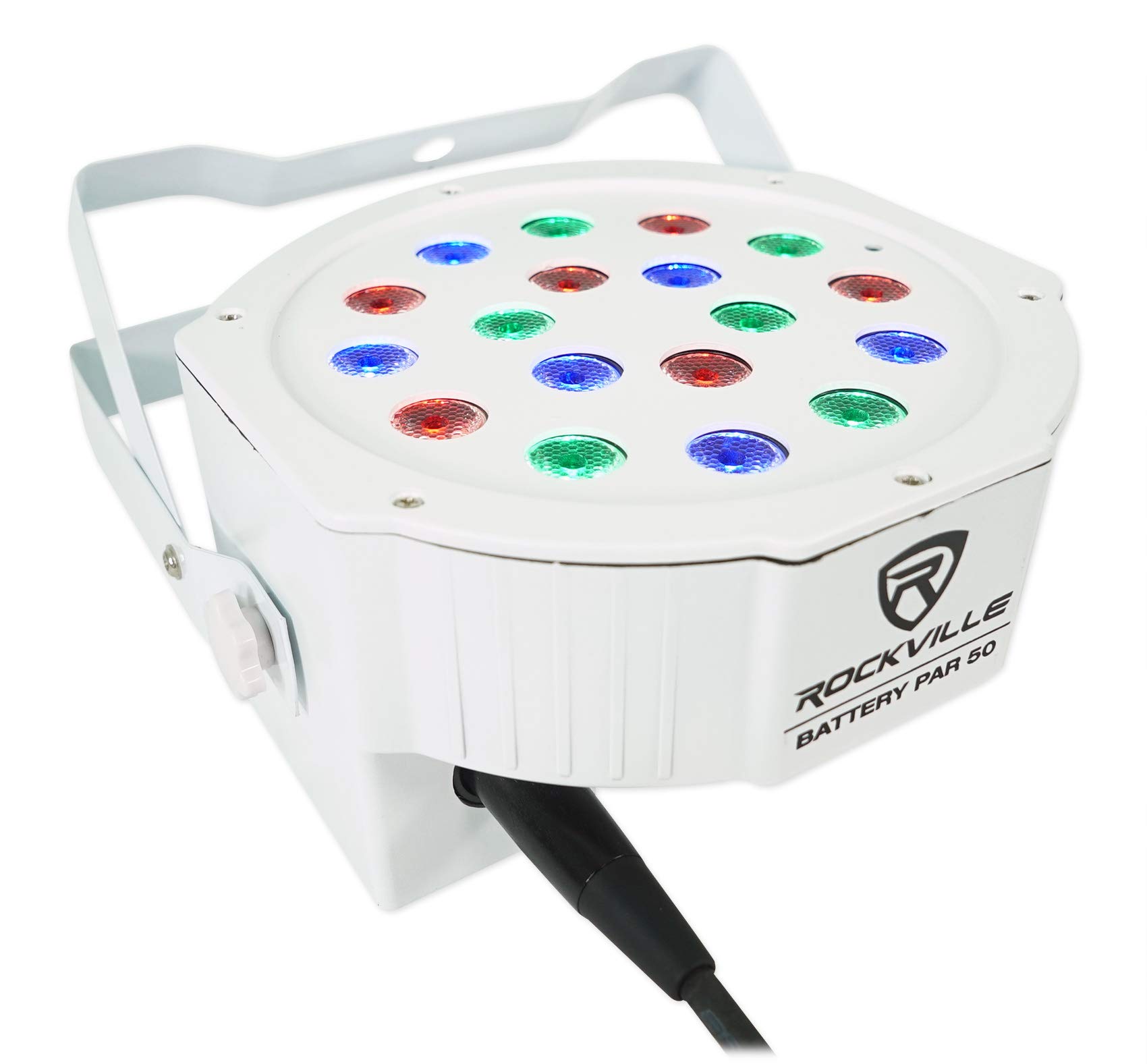 Rockville PAR 50 White Rechargeable LED DMX DJ Wash Lights (4-Pack) with Carrying Bag - Professional Stage Lighting for Concerts, Weddings & Events