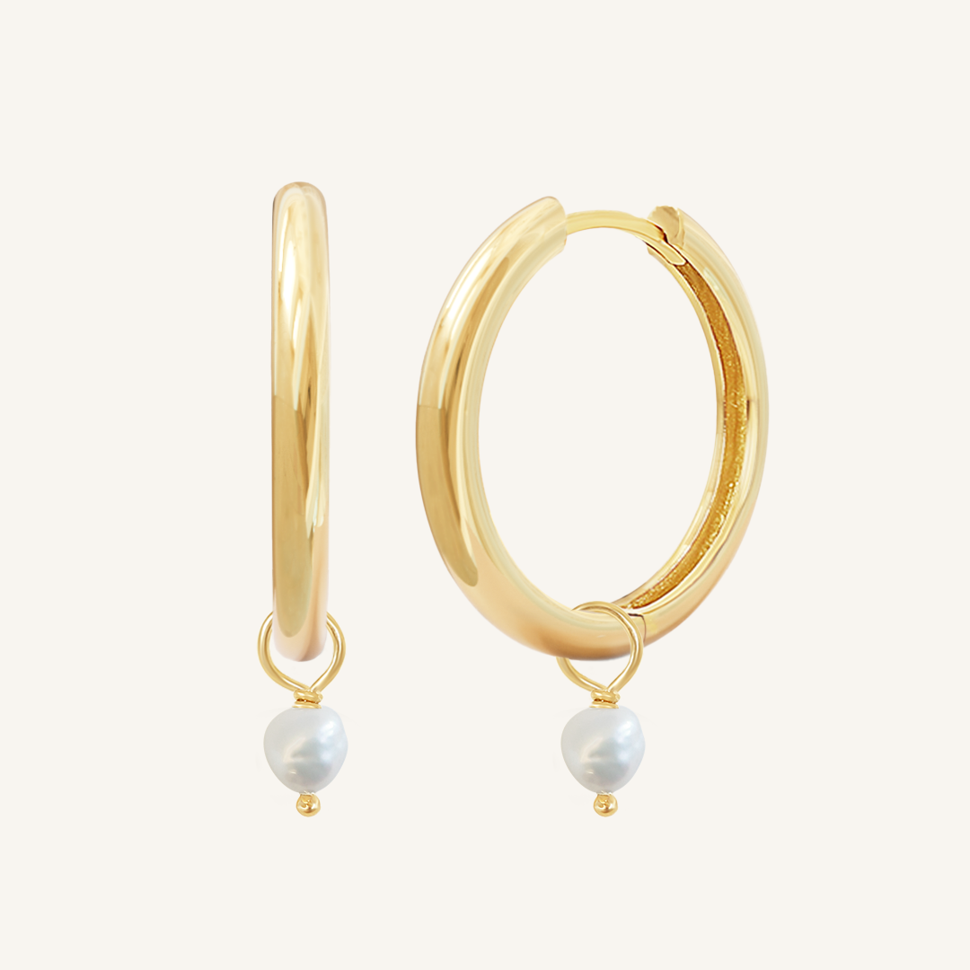 Pearl Plain Hoops Earrings - Natural Stone Jewelry for Women | Perfect for Everyday Wear, Office & Special Occasions
