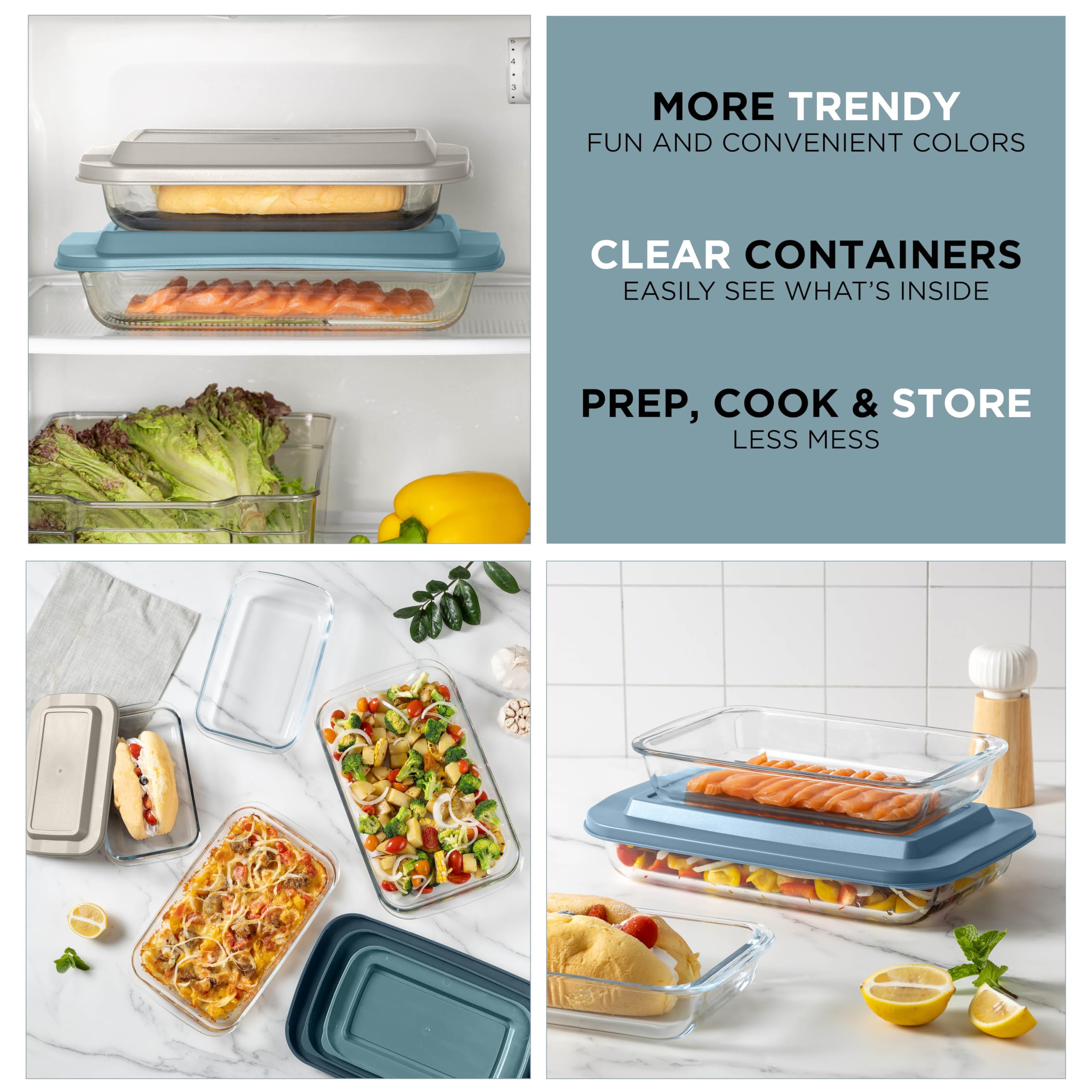 8-Piece Colorful Glass Baking Dish Set with Lids - Oven, Freezer & Microwave Safe Deep Casserole Dishes & Food Storage Containers | Perfect for Meal Prep, Leftovers & Holiday Cooking