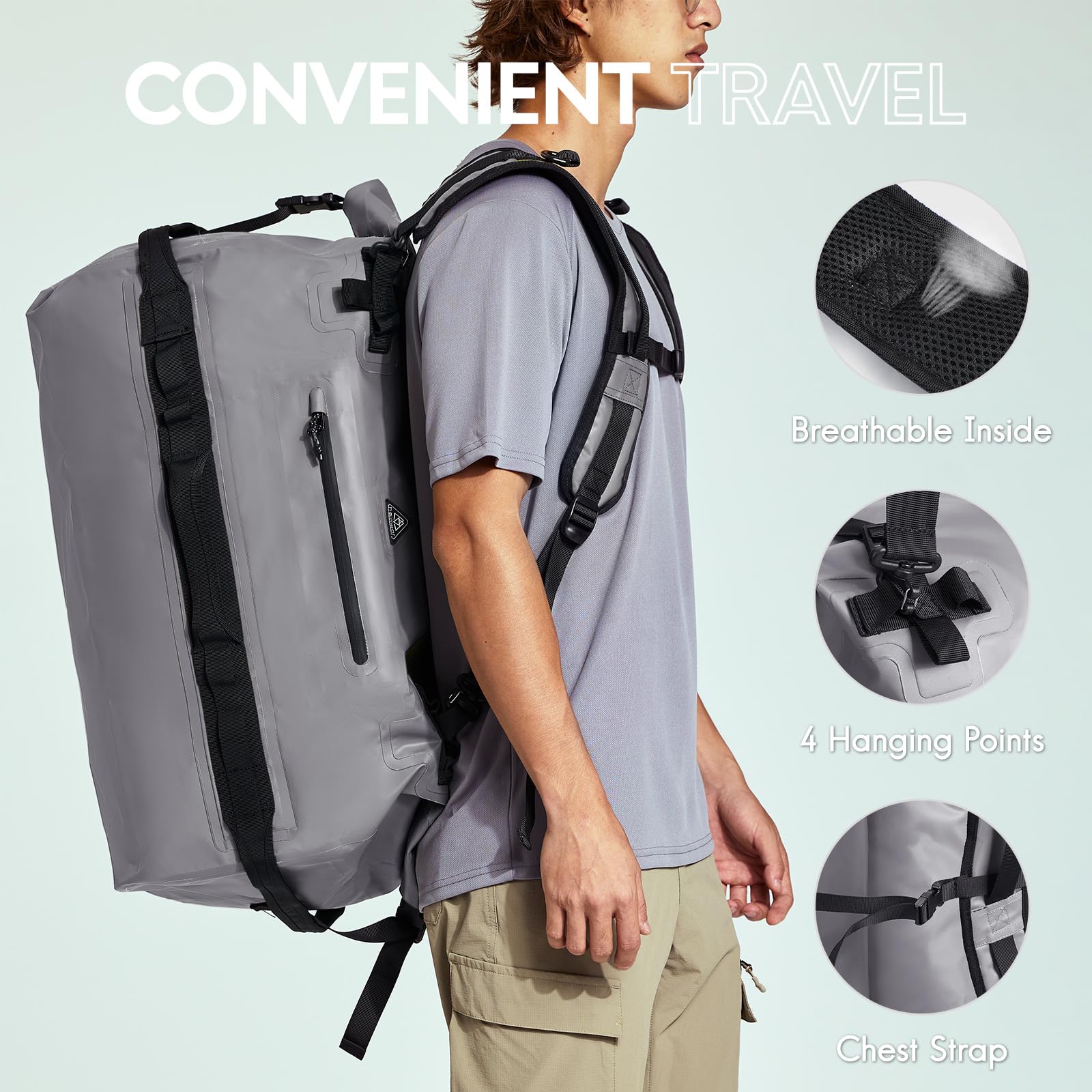 Haimont 60L Waterproof Roll-Top Duffle Backpack - Heavy Duty Dry Bag for Boating, Kayaking, Camping, Travel & Motorcycle - Ideal for Outdoor Adventures, Beach Trips and Water Sports Gear Storage