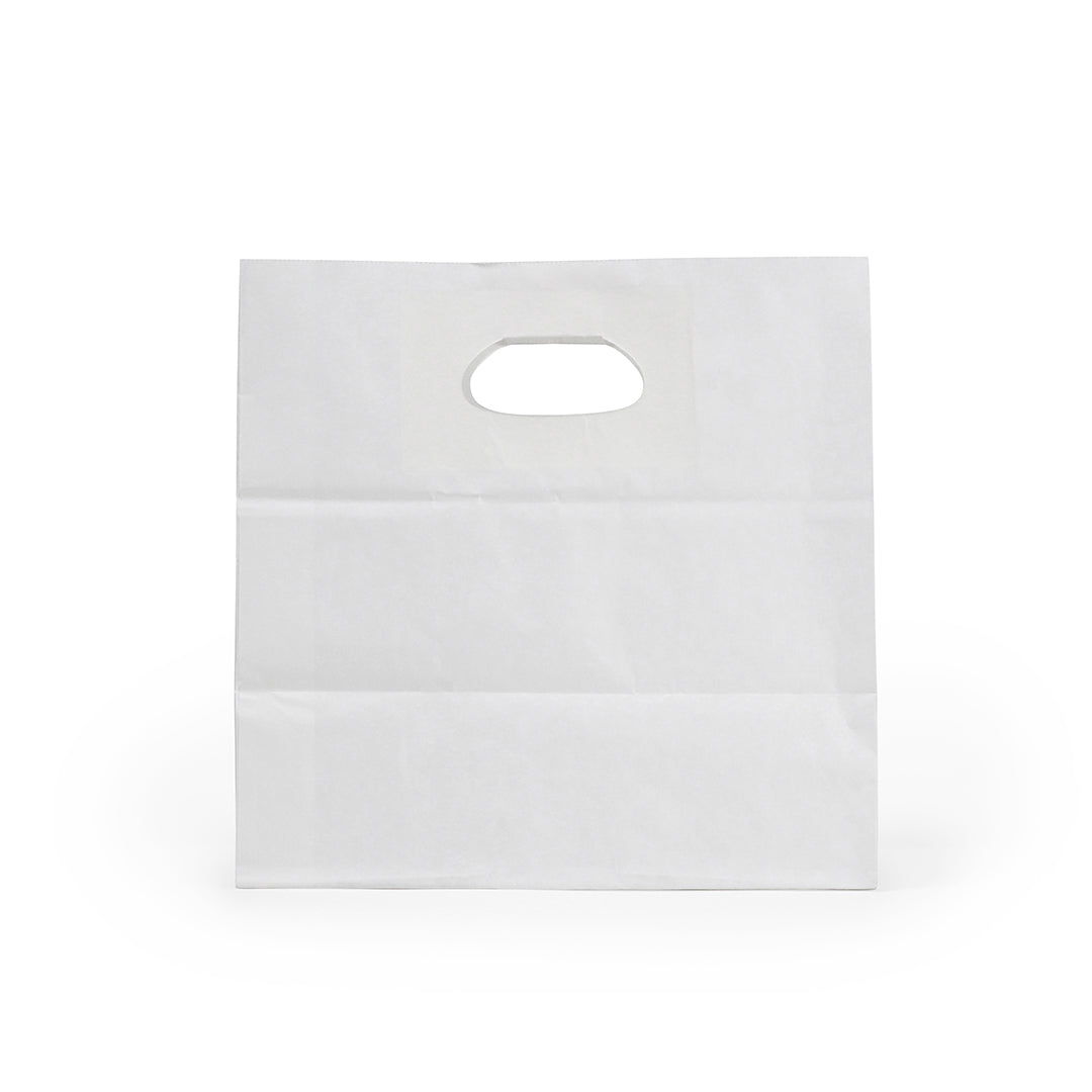 Eco-Friendly White Rectangle Paper Takeout Bags with Handles - 11