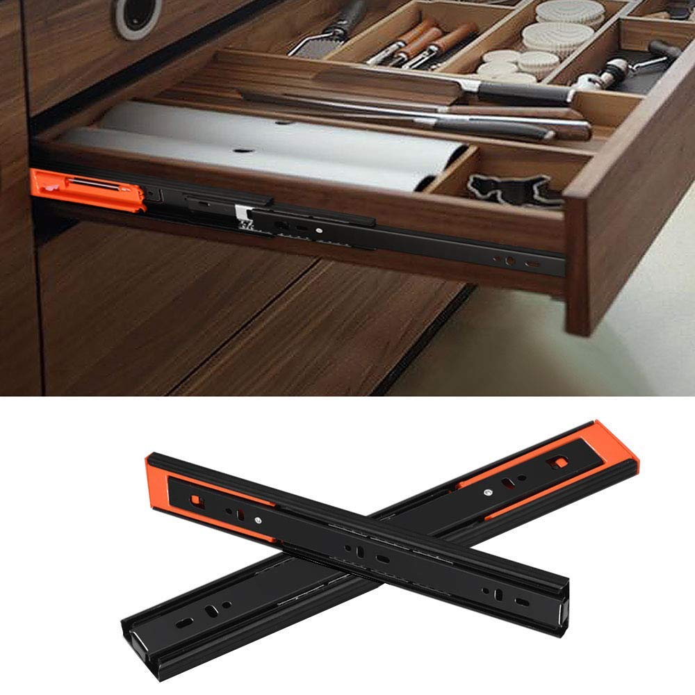 Soft-Close Ball Bearing Drawer Slides 18 Inch (450mm) - Push to Open 3-Stage Full Extension Cabinet Runners with Locking Mechanism for Kitchen, Bedroom & Office Furniture Organization