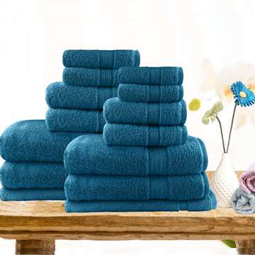 14-Piece Lightweight Soft Cotton Bath Towel Set - Teal Blue | Ultra Absorbent & Quick Dry for Bathroom, Spa, Pool, and Gym Use