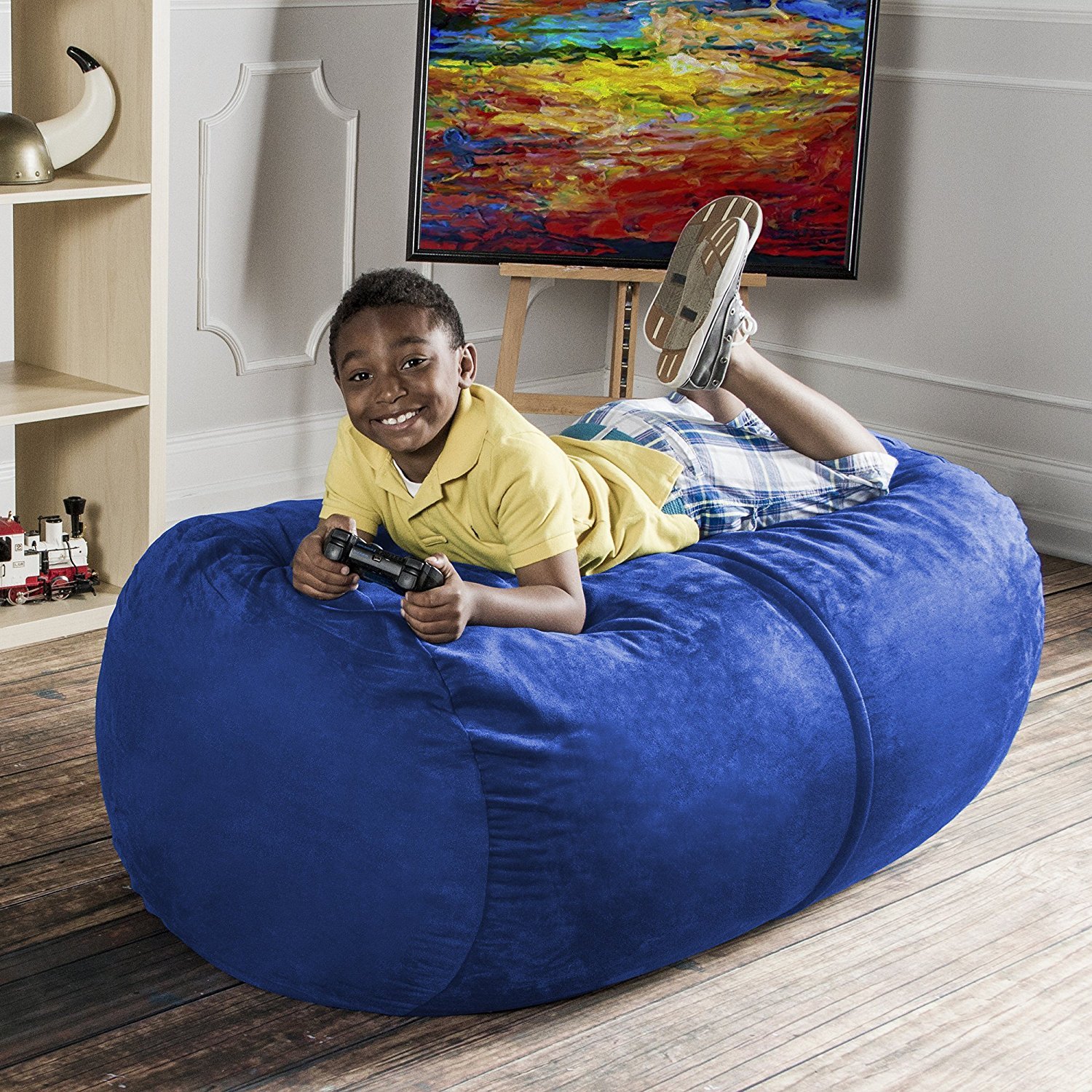 Jaxx Sofa Saxx Bean Bag Lounger - 4-Foot Oversized Comfortable Chair for Adults & Teens, Soft Blueberry Fabric - Perfect for Living Room, Game Room, Dorm & Relaxation