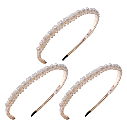 Beaupretty 3-Piece White Faux Pearl Headbands for Women & Girls – Elegant Bridal Hair Hoop with Beaded Wedding Hair Accessories – Perfect for Weddings, Proms, Parties & Special Occasions