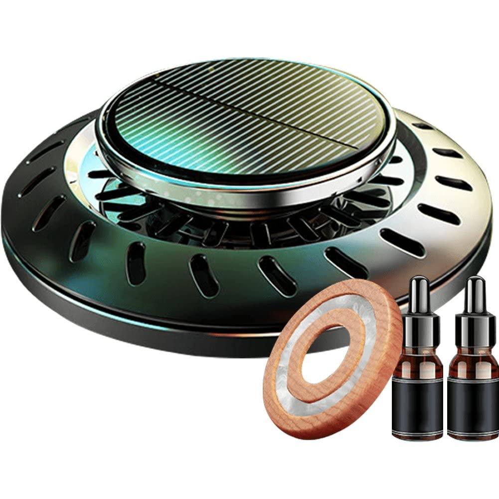 Solar-Powered Rotating Car Air Freshener - Black Aromatherapy Essential Oil Diffuser for Fresh Car Interior, Ideal for Daily Commute & Long Road Trips