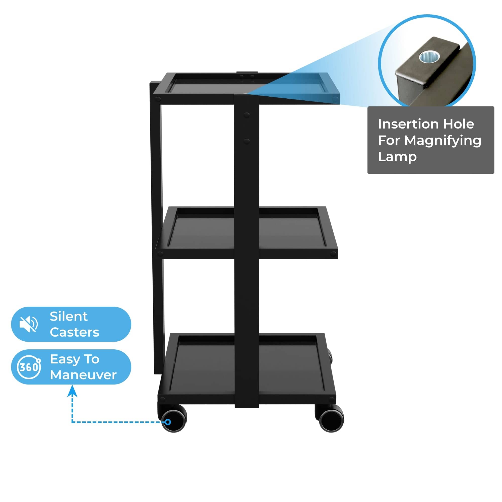ABEL Beauty Trolley with 3 Tier Glass Shelves - Professional Salon Cart with Wheels for Makeup, Nail, Hair Tools Storage - Perfect for Salon, Spa, Home Beauty Organization