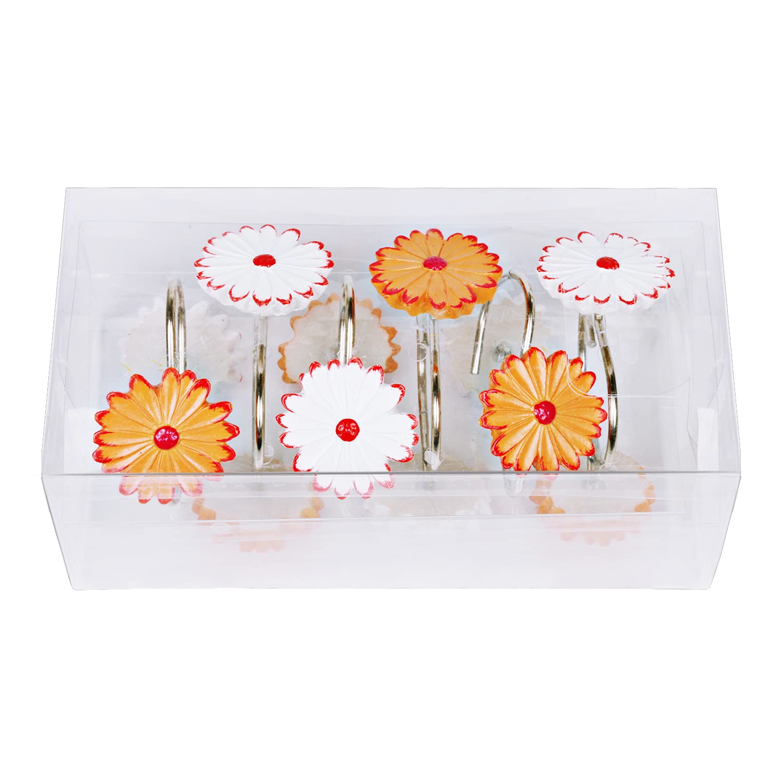 BEAVO Rustproof Resin Rose Flower Shower Curtain Hooks - Set of 12 Decorative Bathroom Hooks for Shower Rods & Curtains - Sunflower Design - Perfect for Home, Hotel, and Spa Bathroom Decor