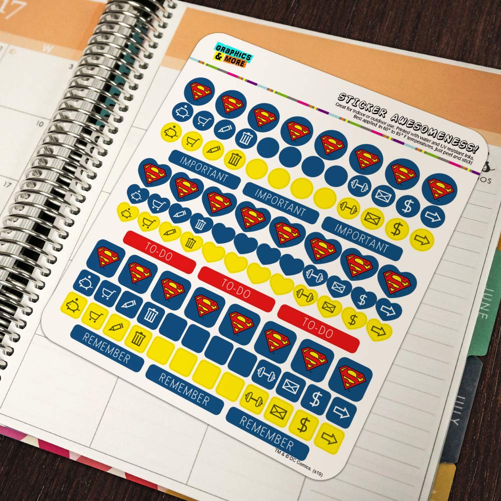 Superman Classic S Shield Logo Planner Stickers - 50pcs Scrapbooking & Crafting Decals for Journals, Calendars, DIY Projects - Perfect for Bullet Journaling, Gift Wrapping, School Supplies