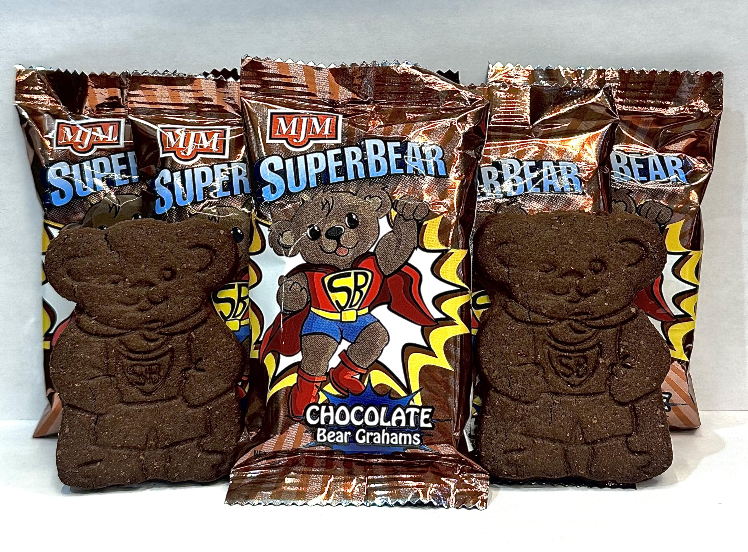 MJM SuperBear Chocolate Grahams Cookies - Bulk Pack of 300 Individually Wrapped Snacks for School Lunches, Parties & Office Treats
