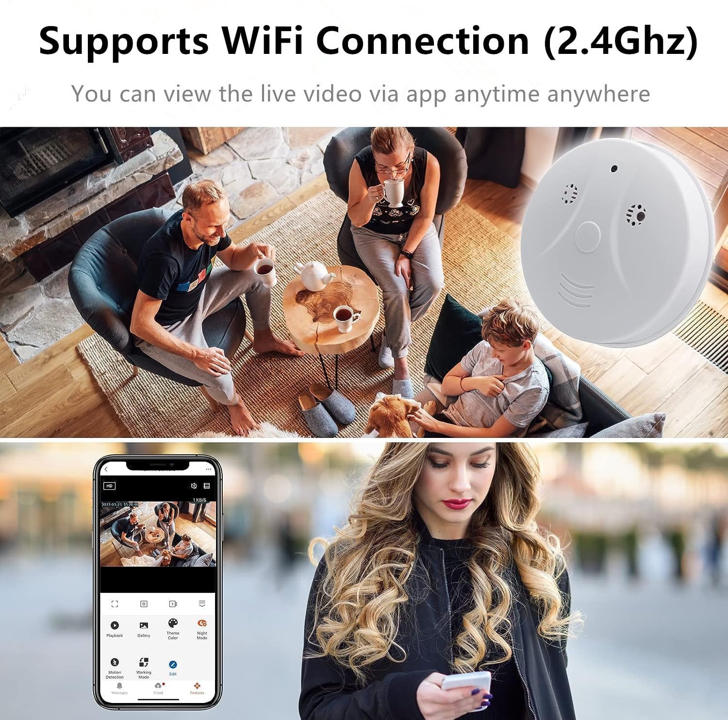 Hidden Camera Smoke Detector - 1080P HD Wireless WiFi Spy Camera with Night Vision & Motion Detection | Indoor Security Camera for Home, Office & Baby Monitoring
