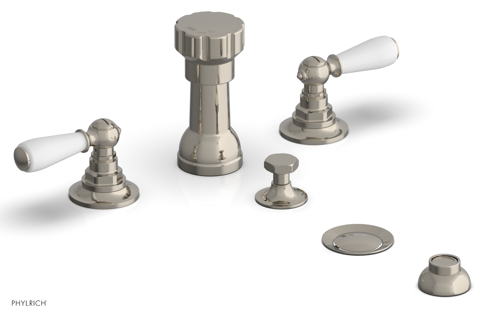 Jamestown 4-Hole Bidet Faucet Set with Lever Handles & White Accents - 165 61 - Perfect for Modern Bathroom Renovations & Luxury Home Upgrades