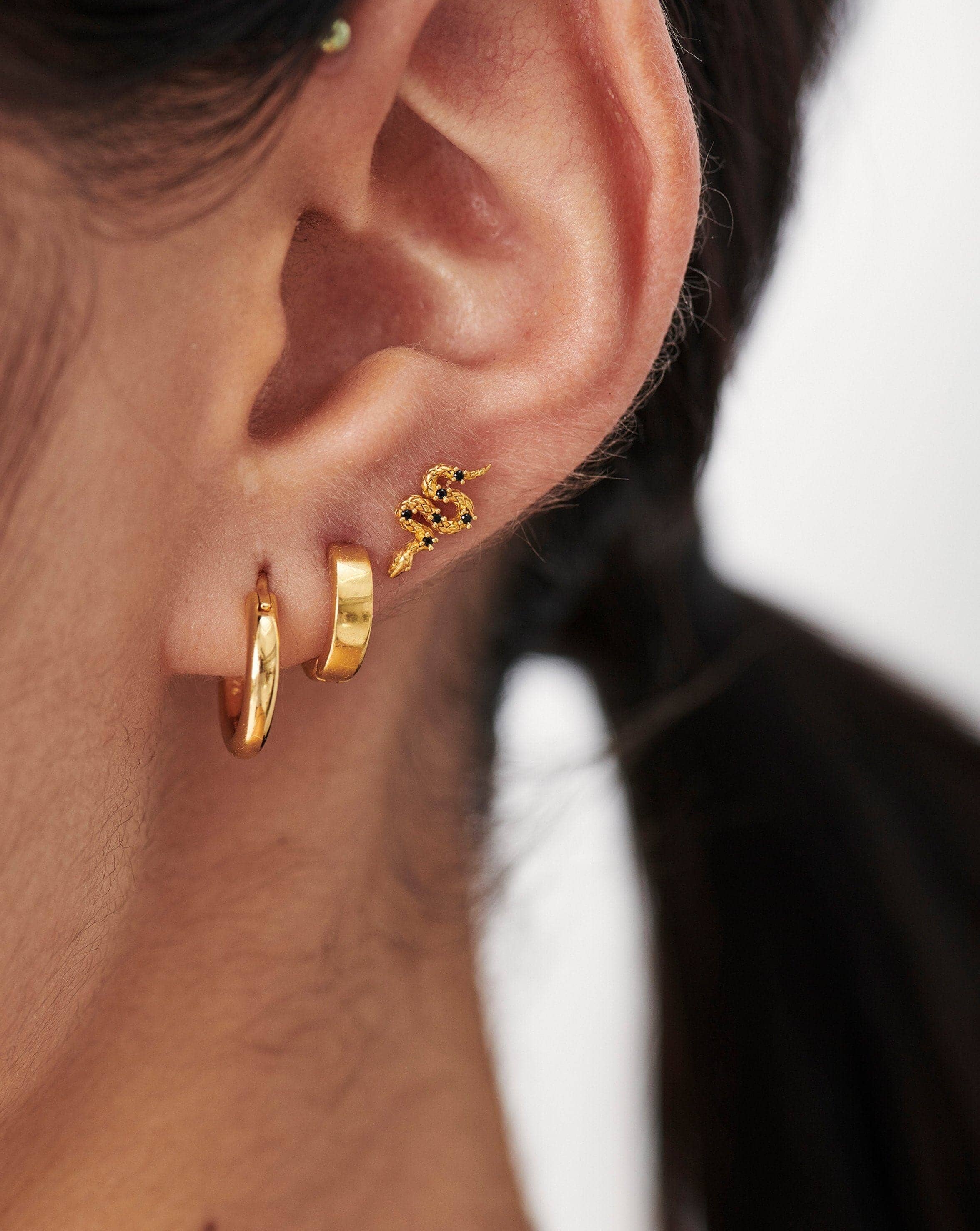 Harris Reed Serpent Single Stud Earring - 18k Gold Vermeil & Black Onyx | Luxury Fashion Jewelry for Women, Perfect for Parties, Weddings & Everyday Elegance