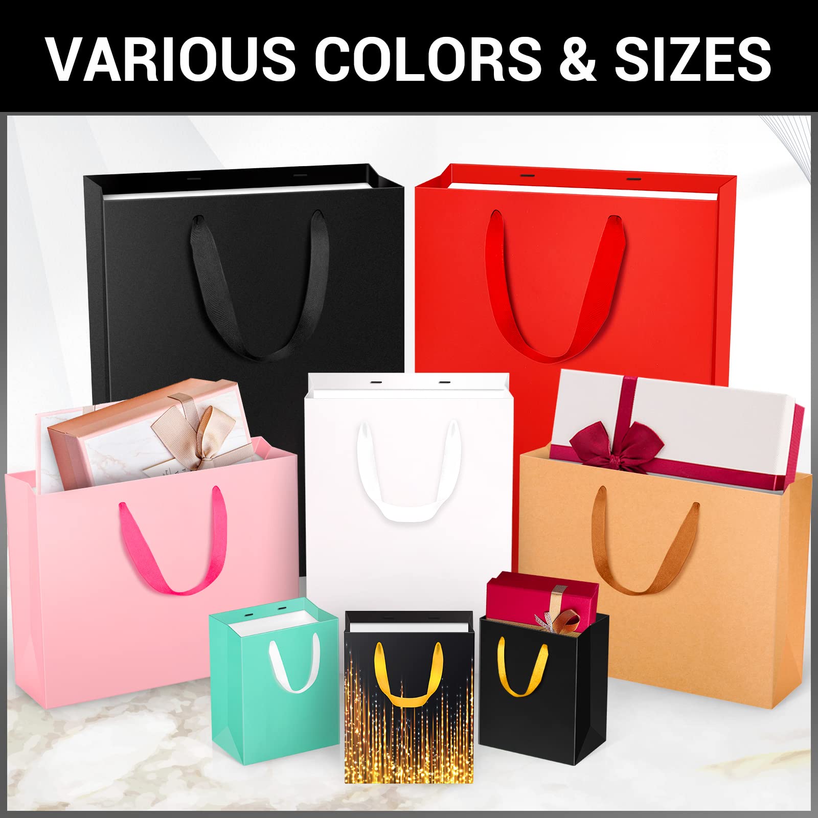EUSOAR Kraft Paper Gift Bags 30pcs - 3 Sizes Eco-Friendly Pink Recycled Paper Bags with Handles for Birthday Presents, Party Favors, Business Gifts & Craft Packaging
